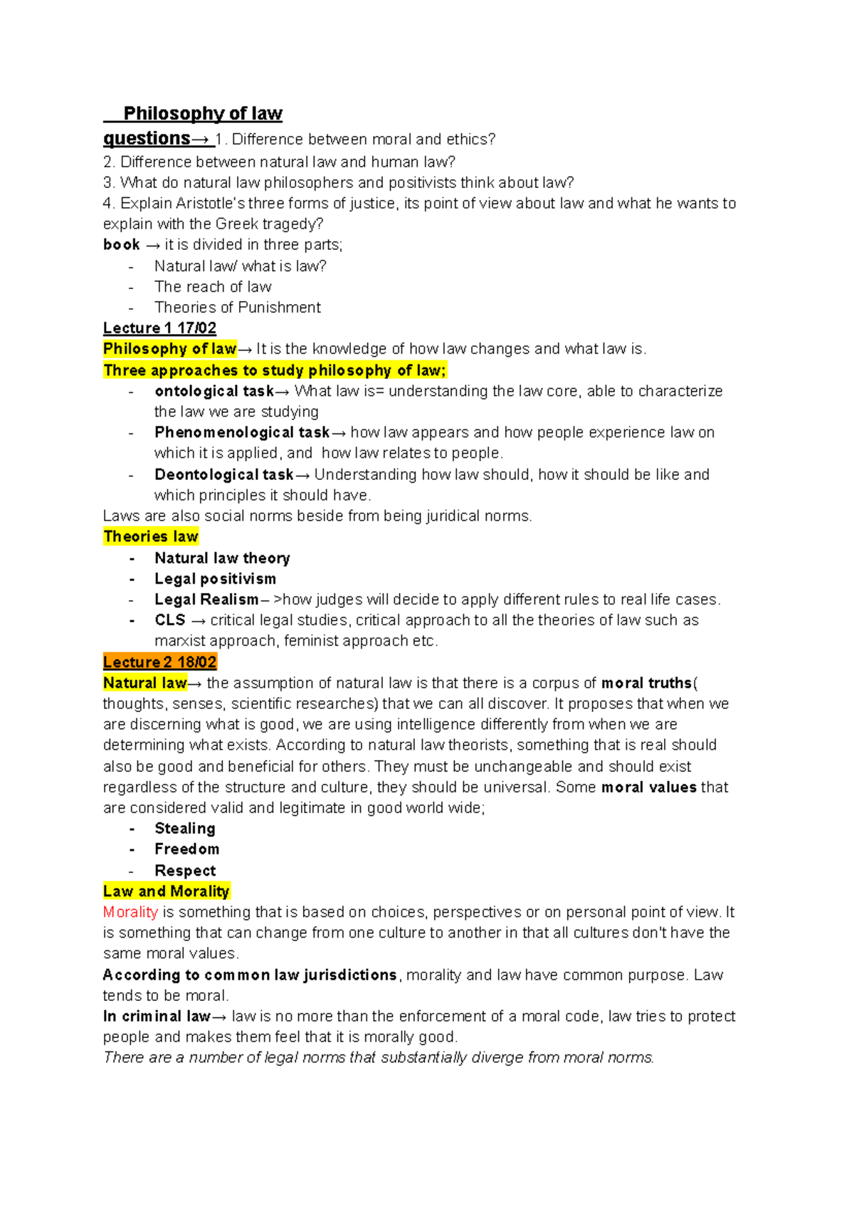 Philosophy of law, Perla Allegri 2024 25 - Philosophy of law questions→ ...
