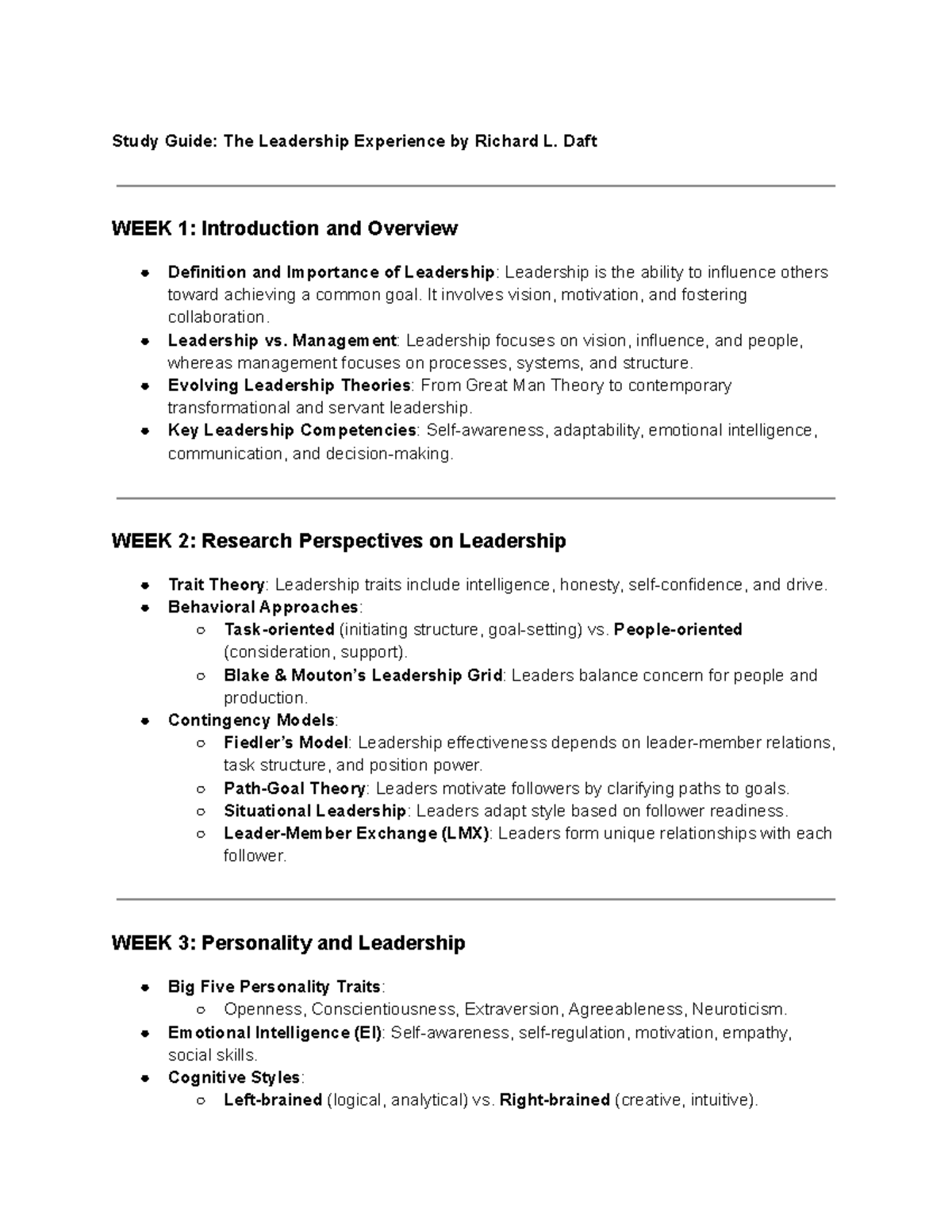 Study Guide: Leadership Experience (Course Code: TBD) - Study Guide ...