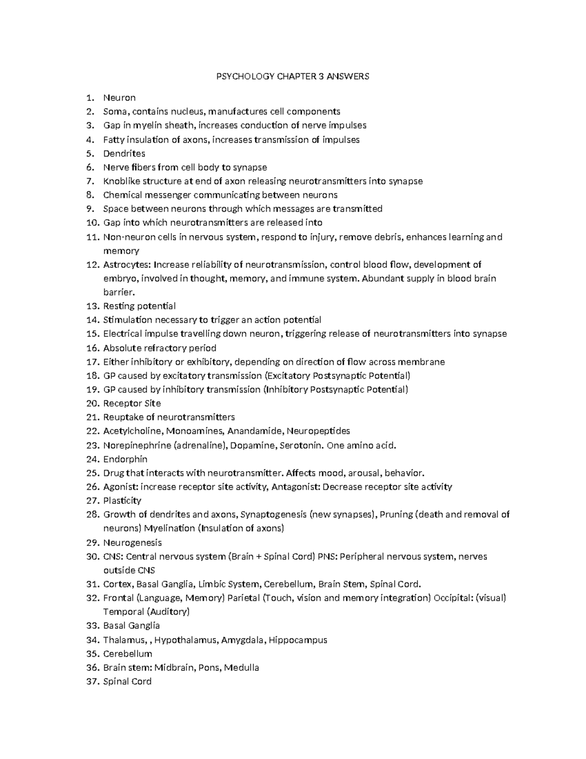 Psychology PSY 101 Chapter 3 Study Guide Answers - Studocu