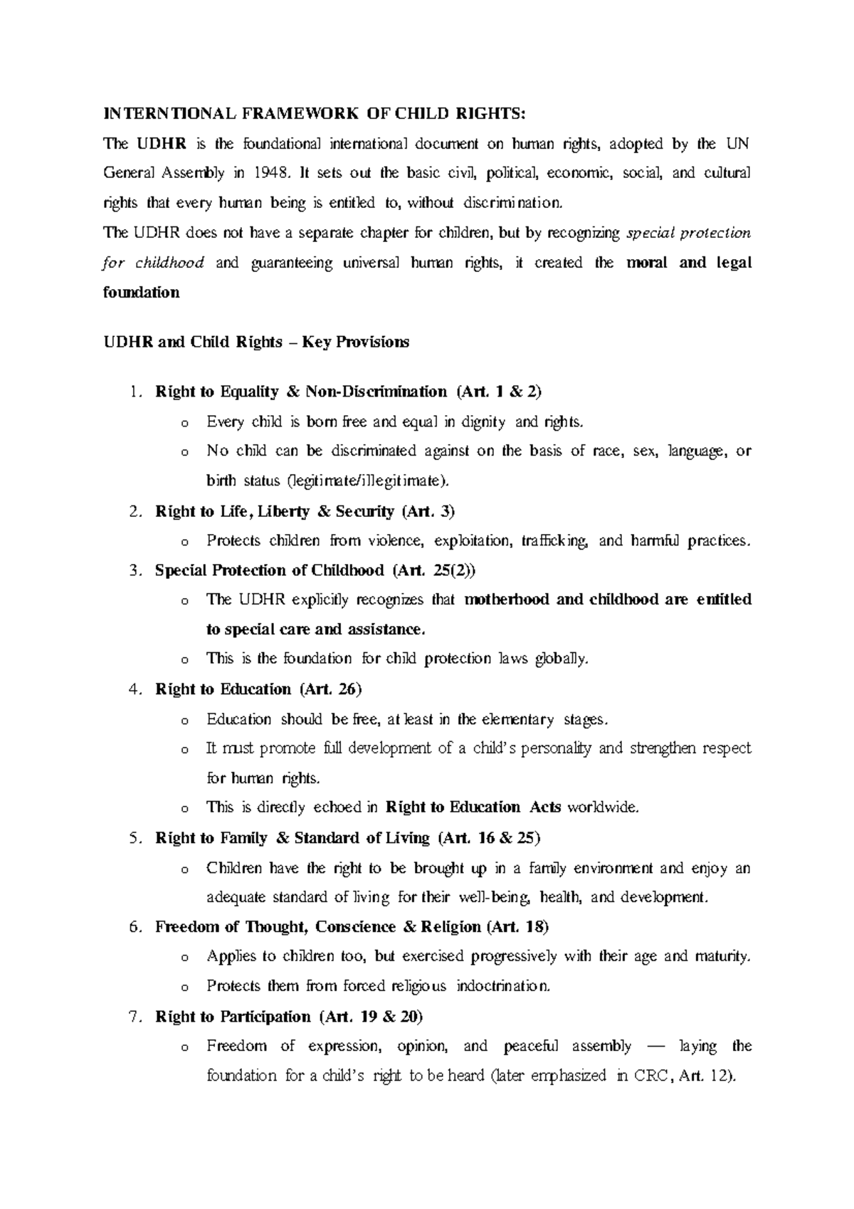 International Framework of Child Rights: Key Provisions & UDHR Insights ...