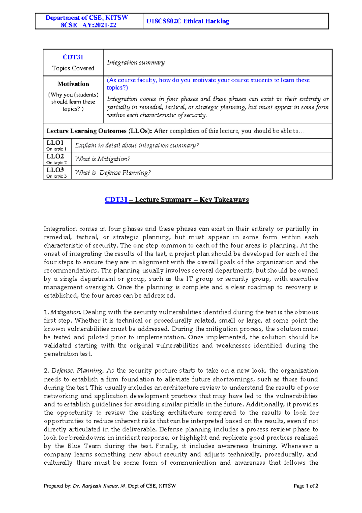 U18CS802C Ethical Hacking - Lecture Notes & Key Takeaways - Studocu