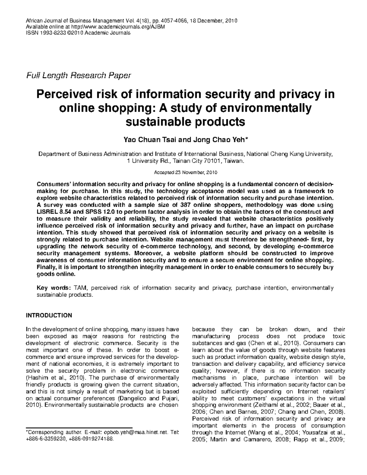 Perceived Risk of Information Security in Online Shopping: A Study on ...