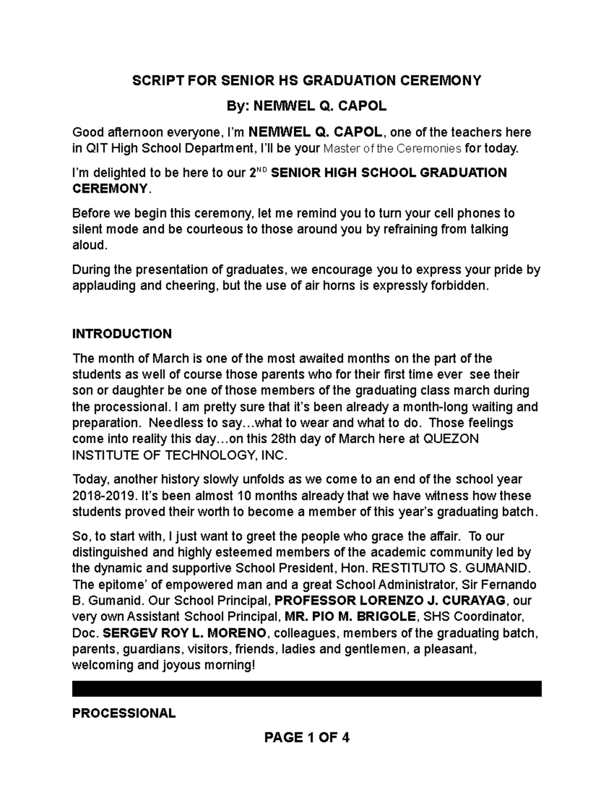 Graduation programme script graduation scripts