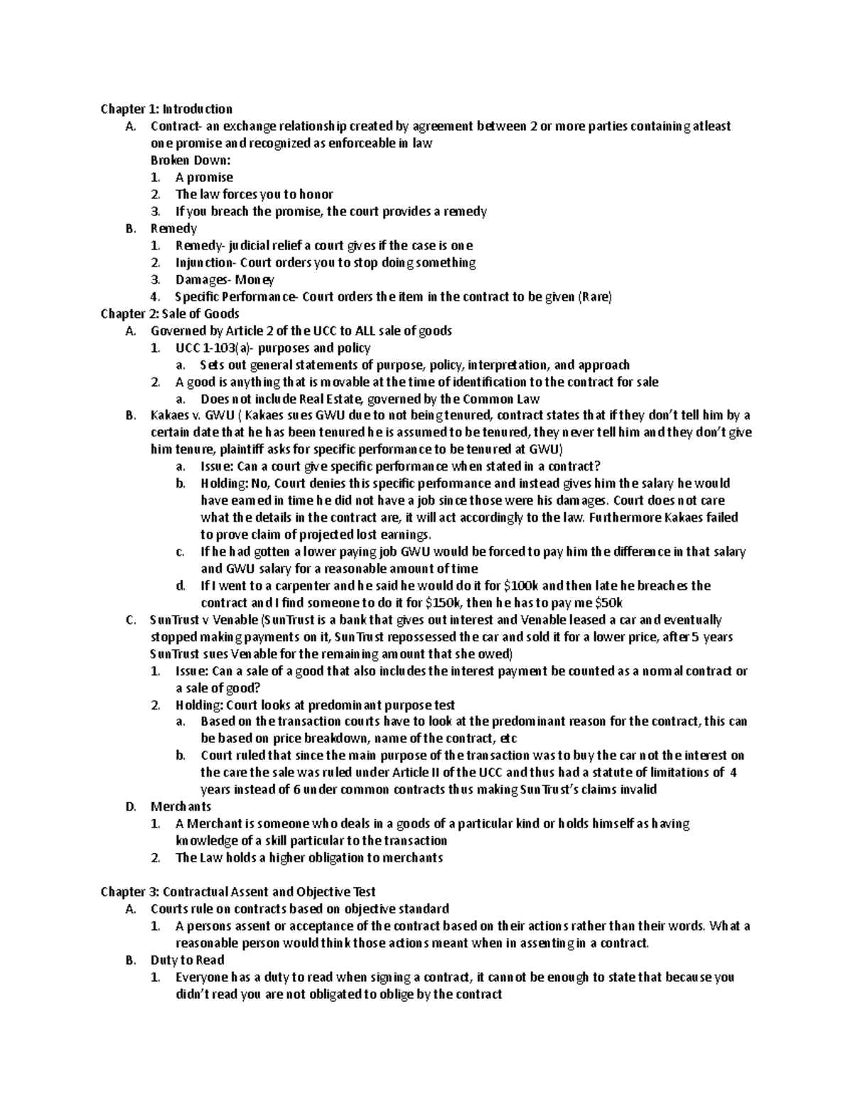 Contracts Outline for Law Course: Key Concepts and Case Studies - Studocu