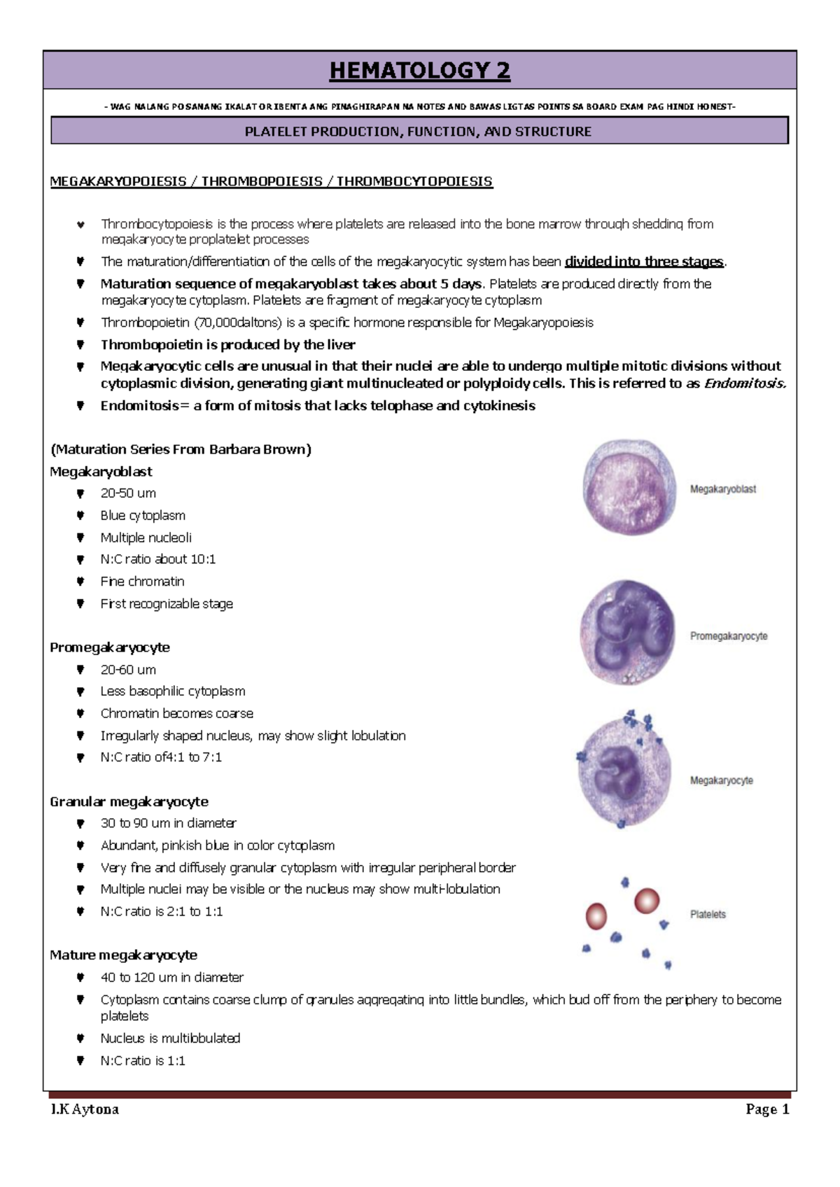 HEMA 2 Final Exam Notes: Platelet Production & Hemostasis Insights ...