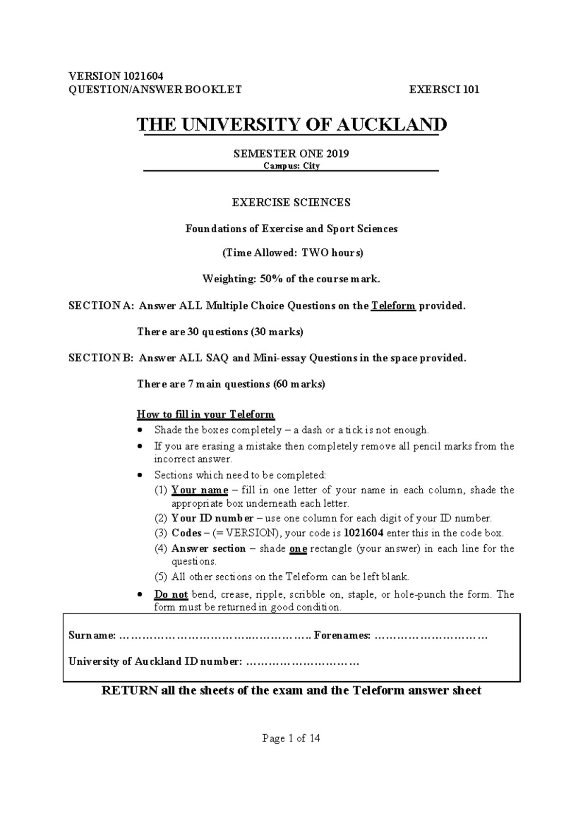 2019 EXERCISE SCIENCES Practice Exam Questions & Answers EXERSCI 101 ...