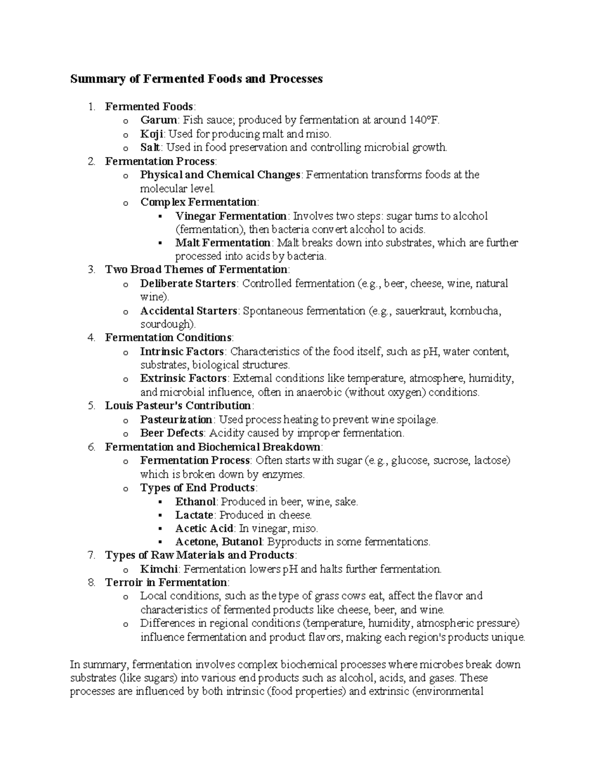 Summary of Fermented Foods and Processes - Summary of Fermented Foods ...