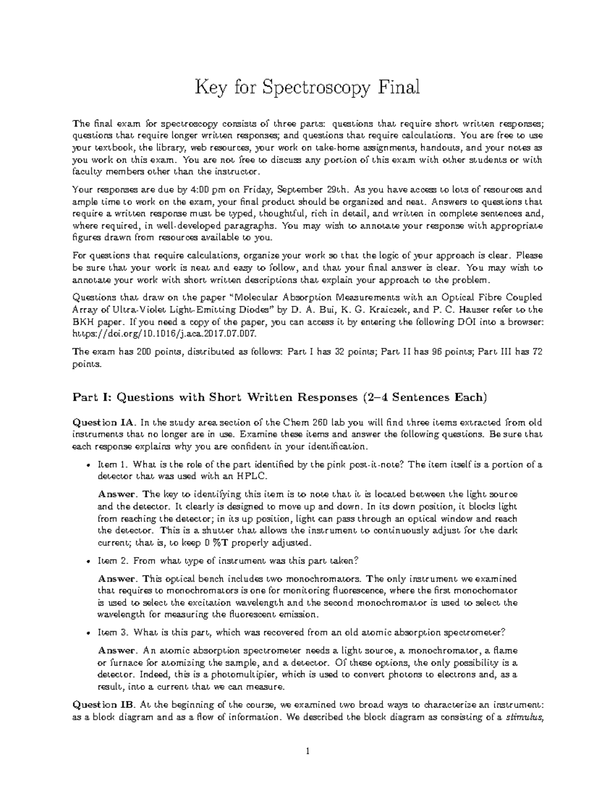 Spectroscopy Exam Key - Key for Spectroscopy Final The final exam for ...