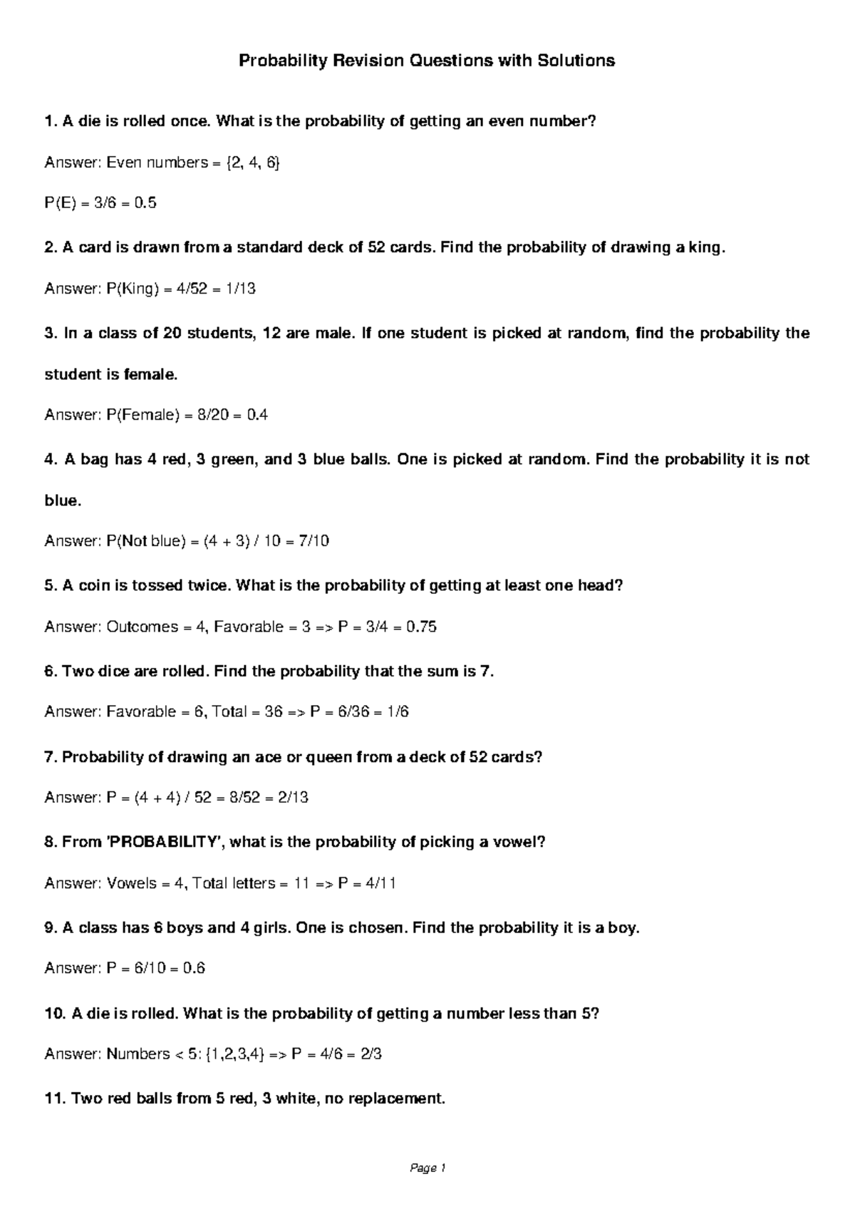 Probability Revision Questions with Solutions - Kenyan University - Studocu