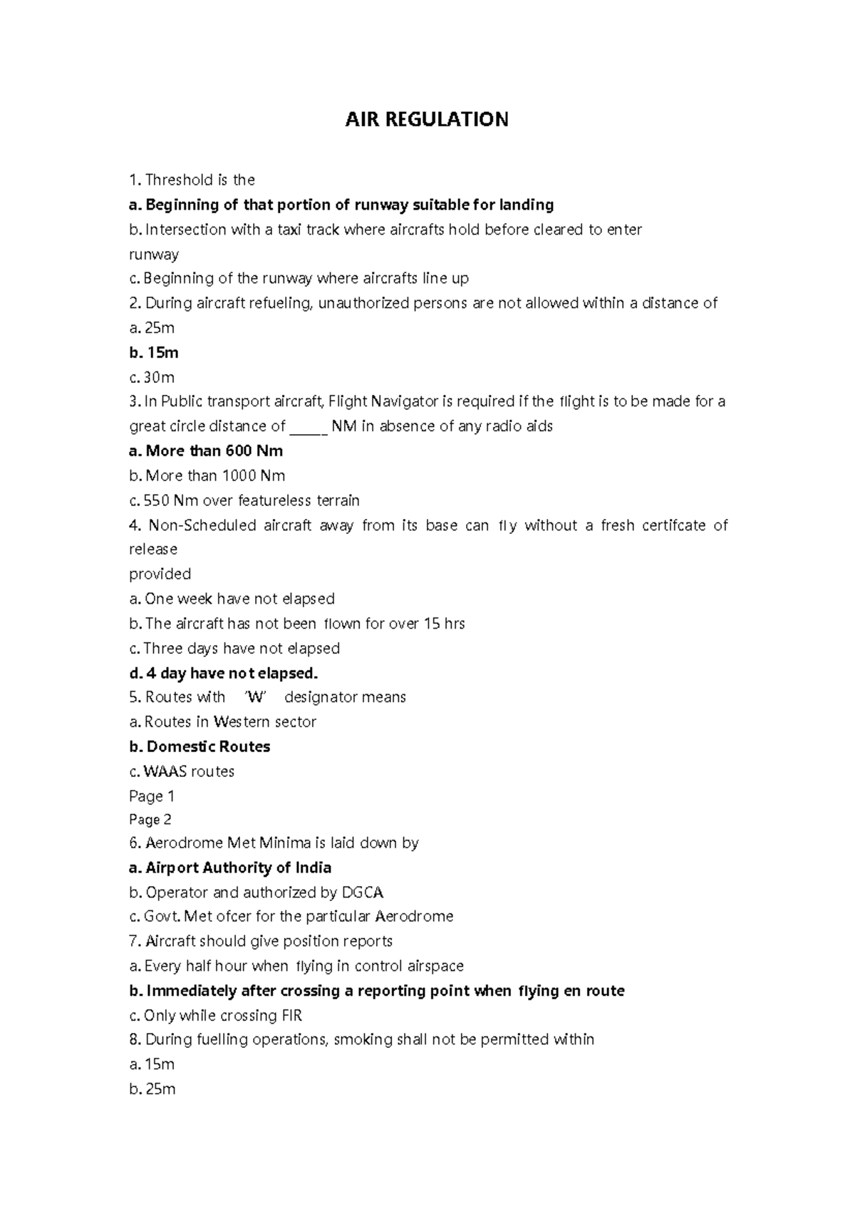 Air Regulations - Quiz Notes (Course Code AIR-2) - Studocu