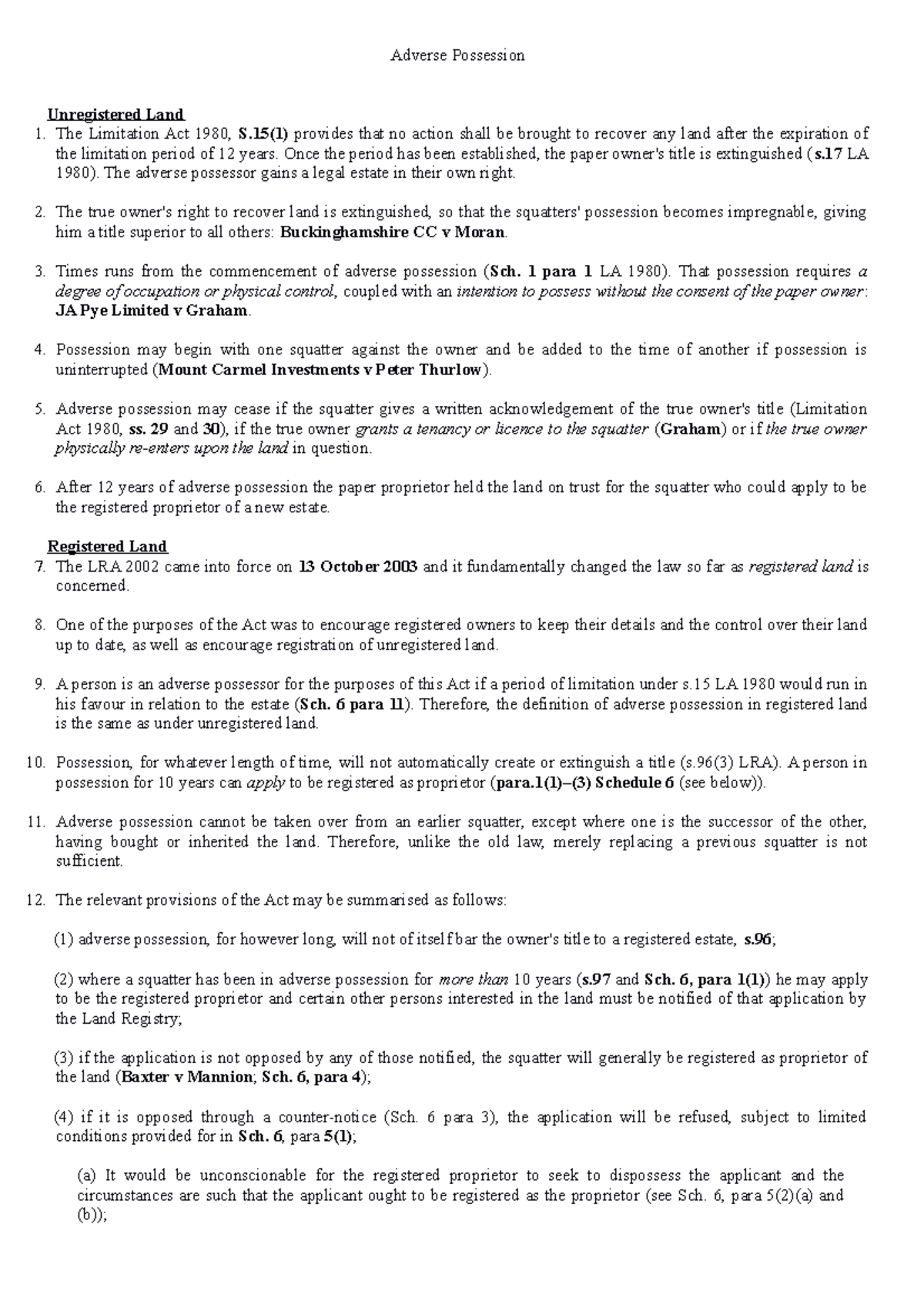 Adverse Possession Under Property Law: Key Concepts & Cases Notes - Studocu