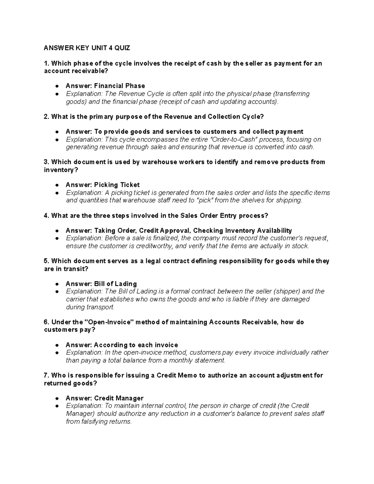 ANSWER KEY AIS 2025: UNIT 4 QUIZ 1 EXPLANATIONS - Studocu
