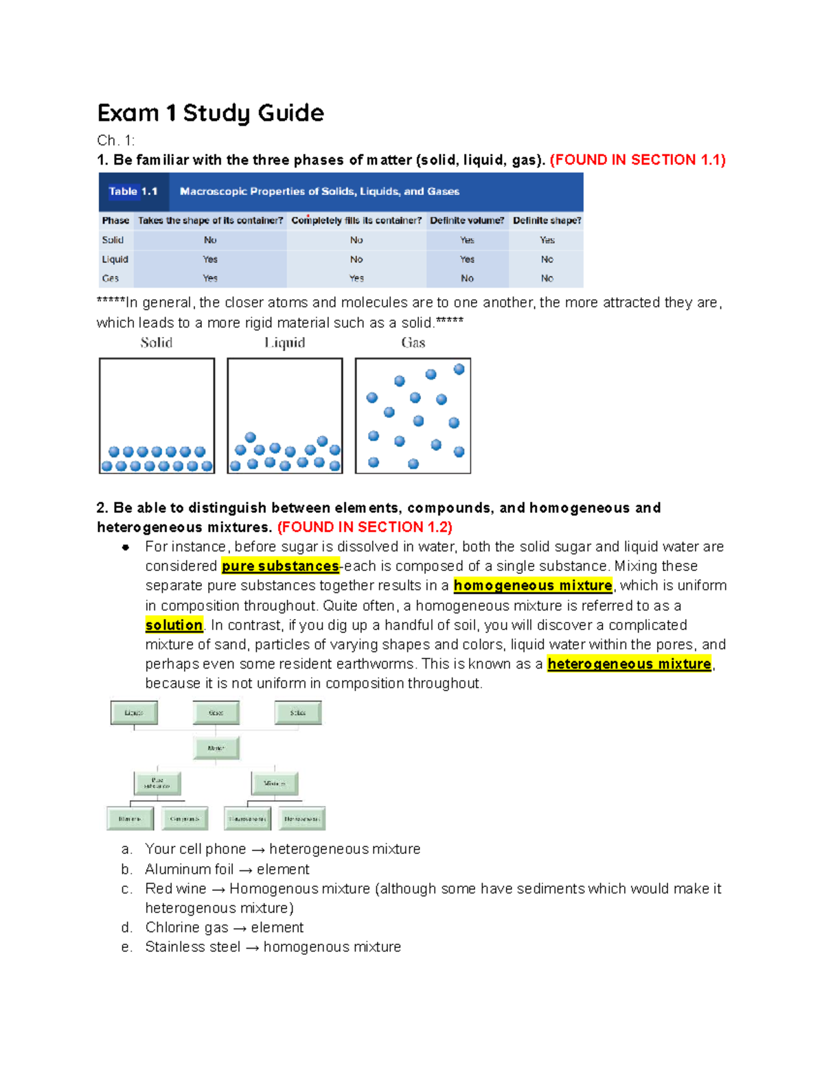 Exam 1 Study Guide for Chemistry (Ch. 1-3 Overview) - Studocu