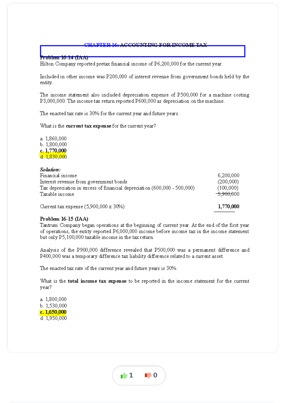 CHAPTER 16: INCOME TAX ACCOUNTING PROBLEMS (IAA) - Studeersnel