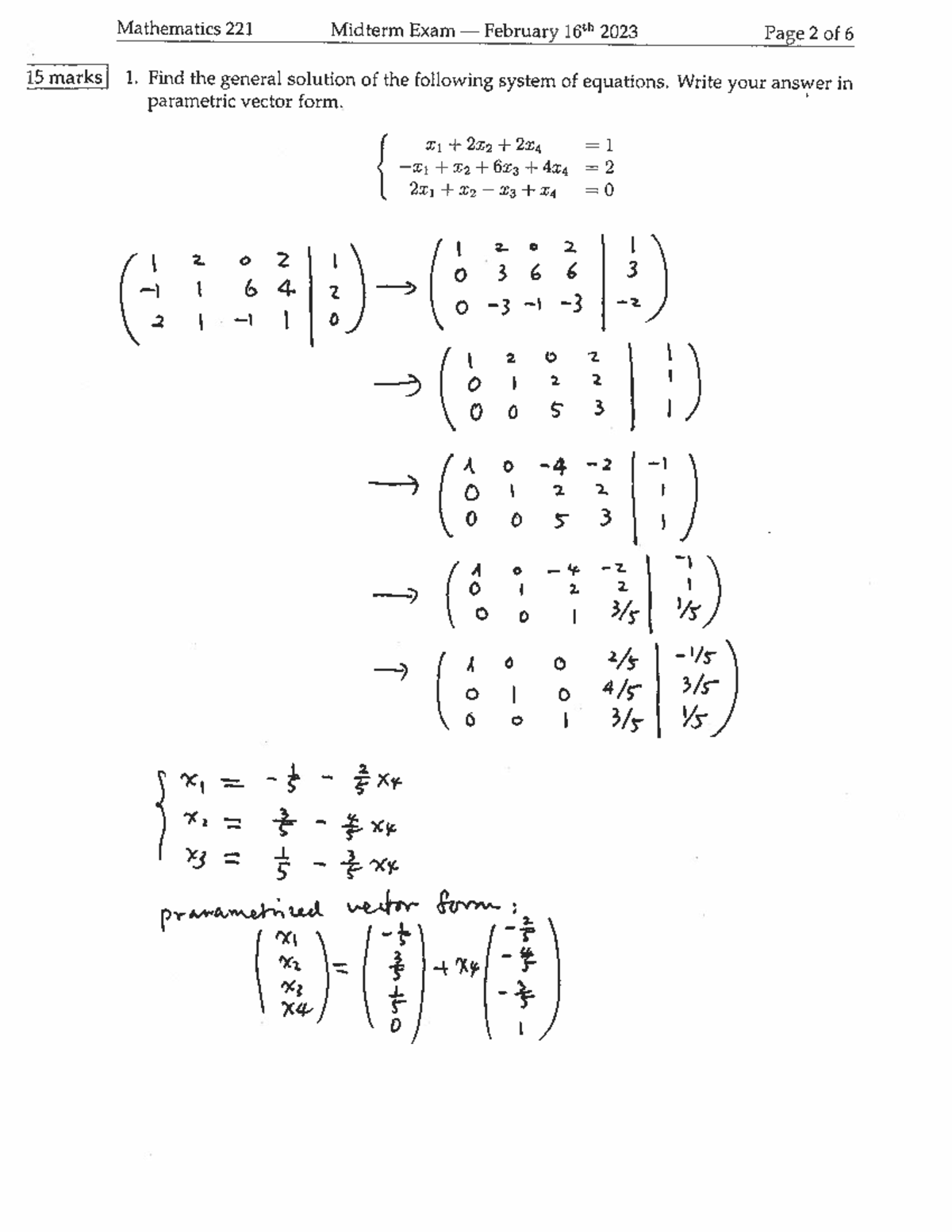 Mathematics 221 Midterm Exam Solutions - February 16, 2023 - Studocu