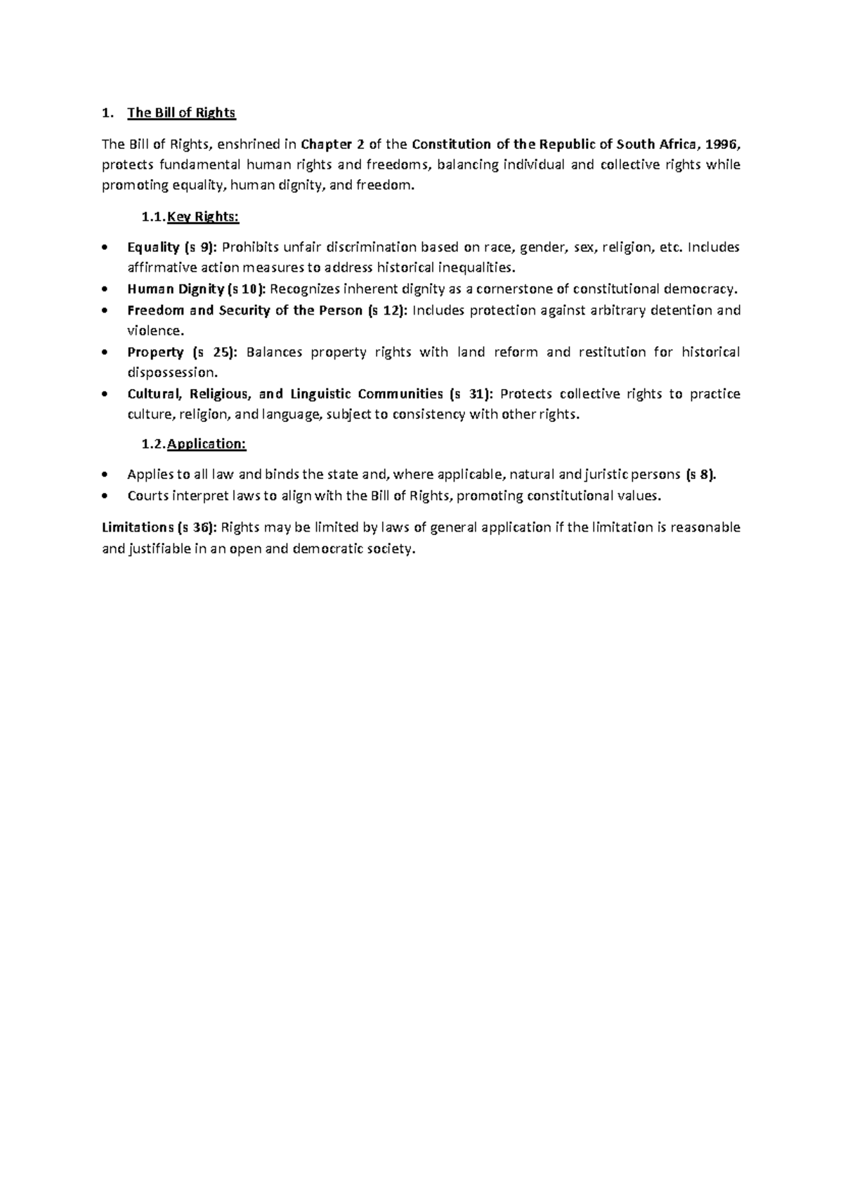 The Bill of Rights: Key Human Rights in South Africa's Constitution ...