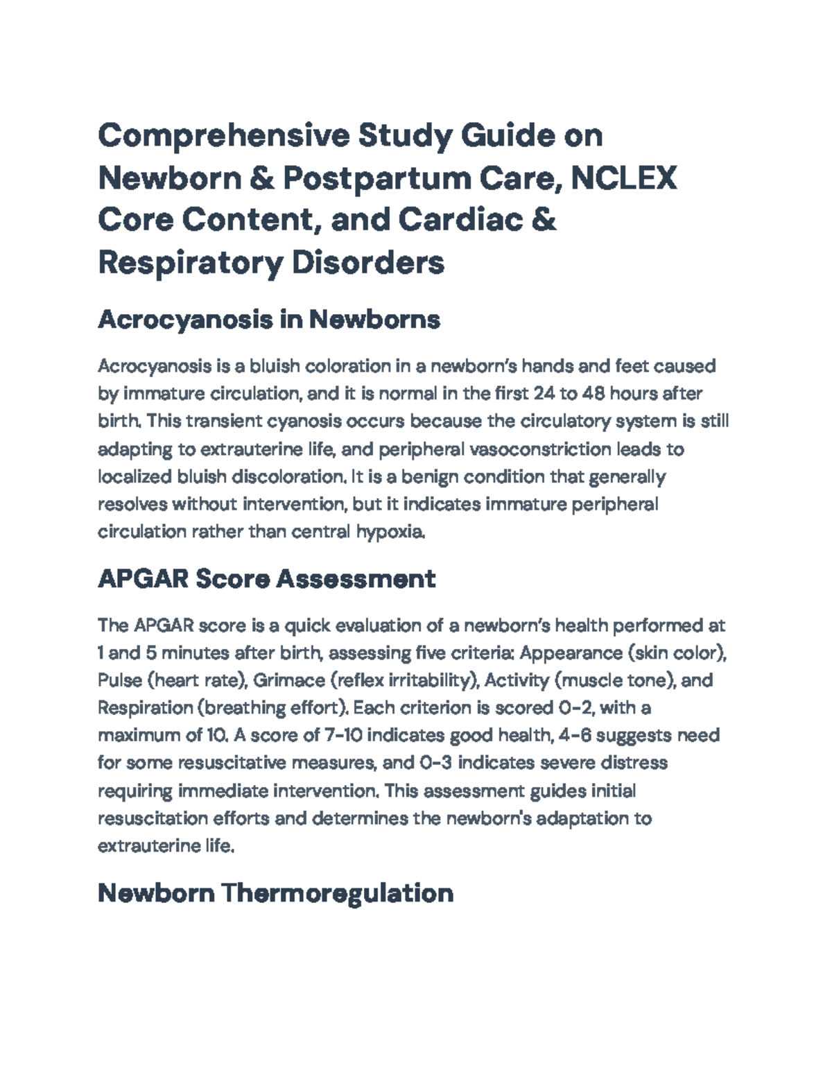 Comprehensive Study Guide: Newborn & Postpartum Care, NCLEX Core ...