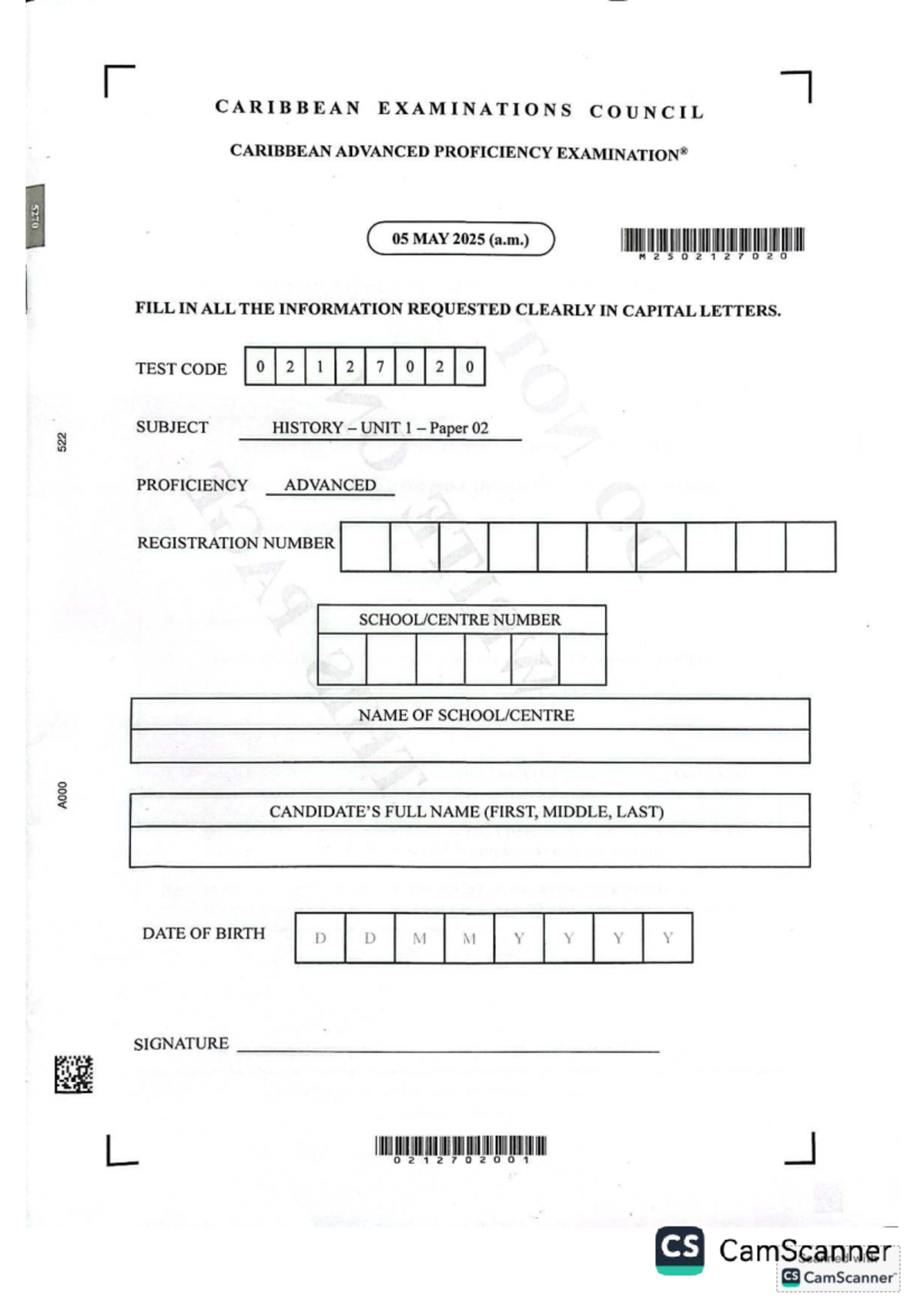 CAPE History 2025 Unit 1 Paper 02 Exam Instructions and Questions - Studocu