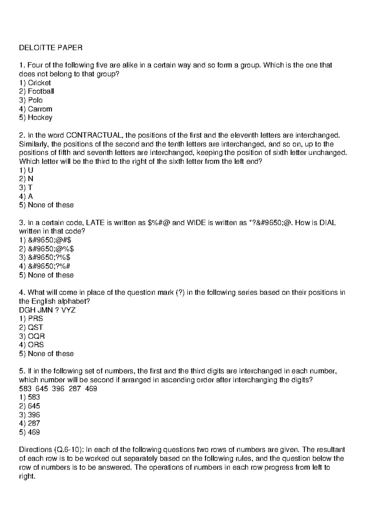Deloitte Placement Paper 1: Questions & Solutions - Studocu