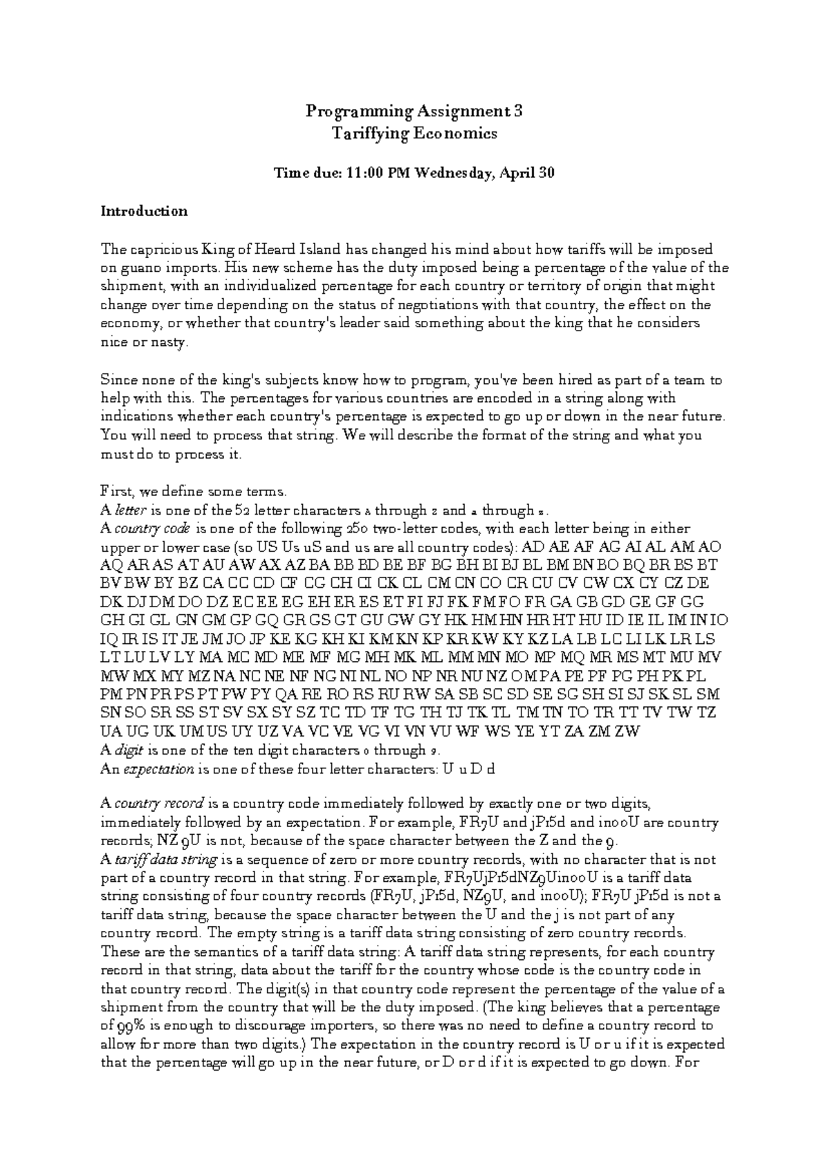 Programming Assignment 3: Tariff Data String Analysis for Economics ...
