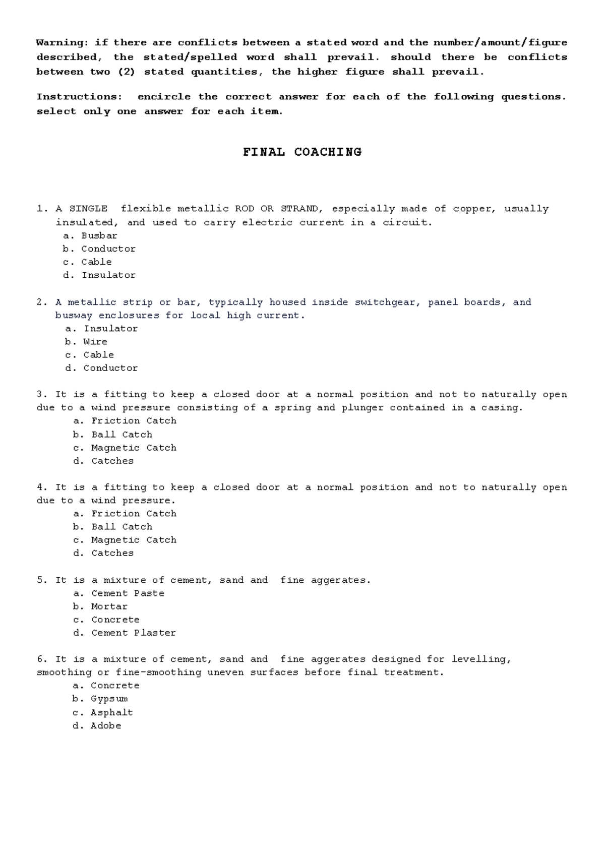 Final Coaching - 2024 - notes - Warning: if there are conflicts between ...