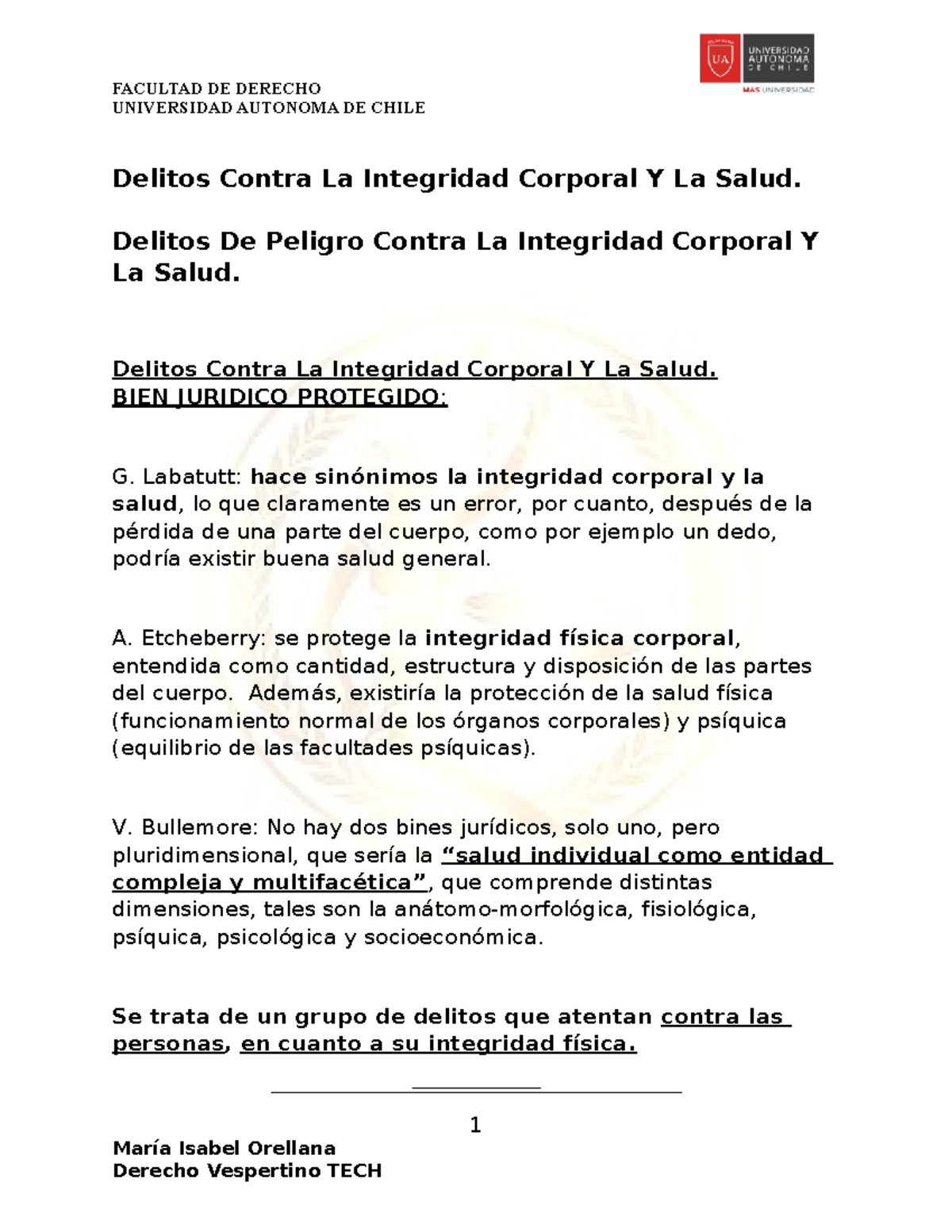 Delitos Contra la Integridad Corporal y la Salud - Derecho 2025 - Studocu