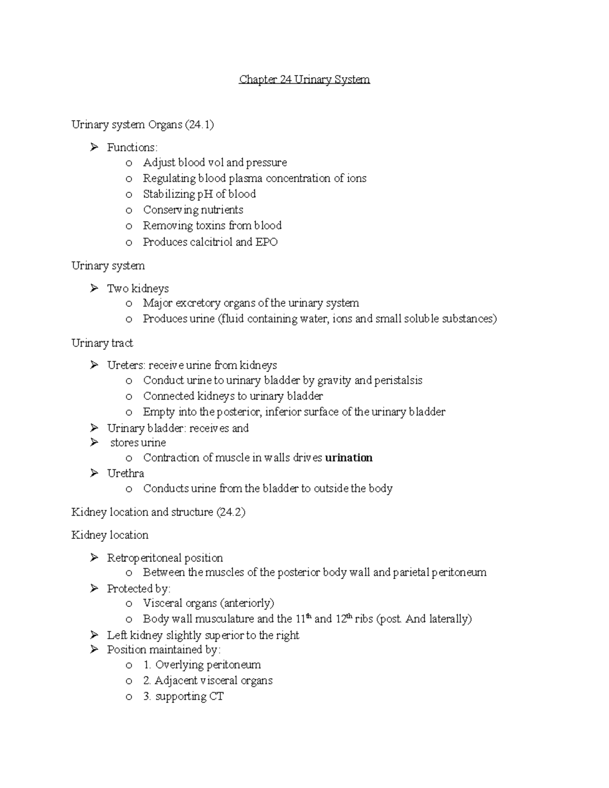 Chapter 24 Urinary System - Chapter 24 Urinary System Urinary system ...