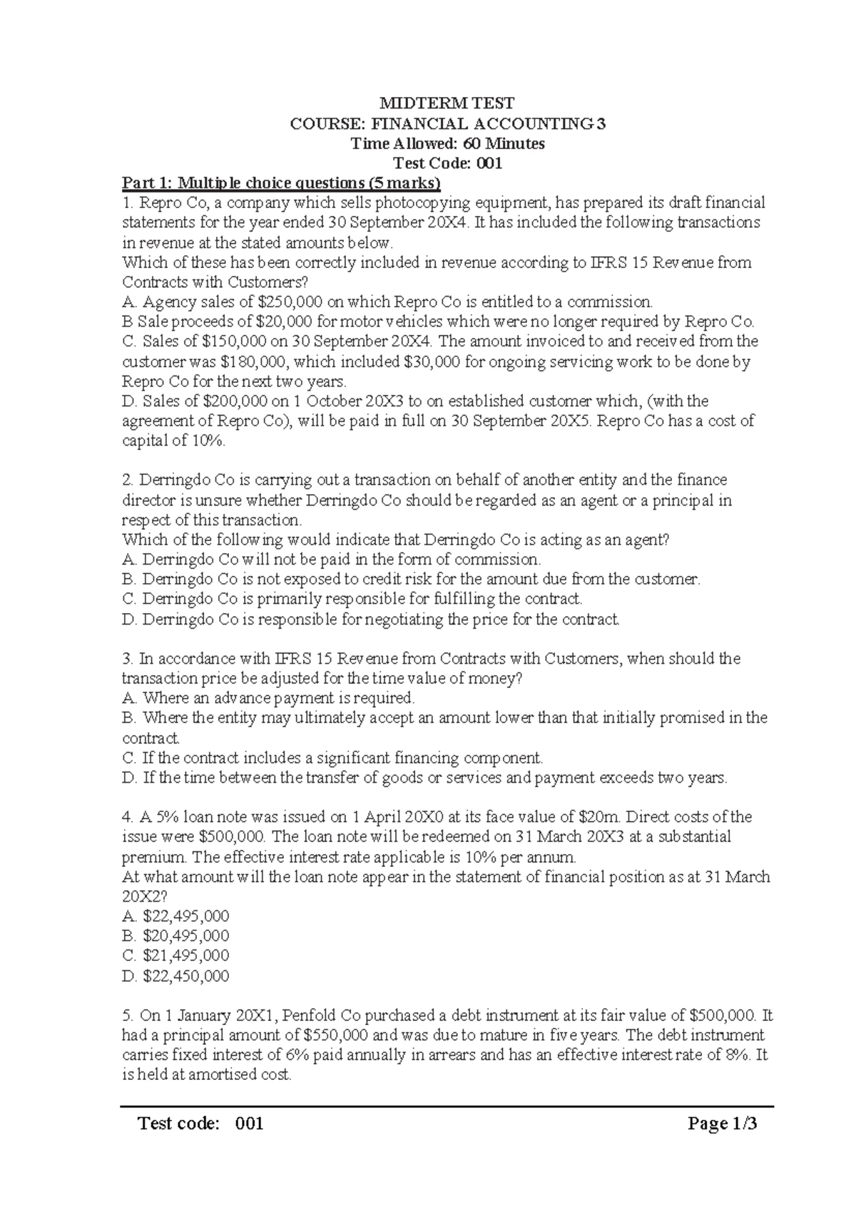MIDTERM TEST ACC1113E: FINANCIAL ACCOUNTING 3 - Test Code 002 - Studocu