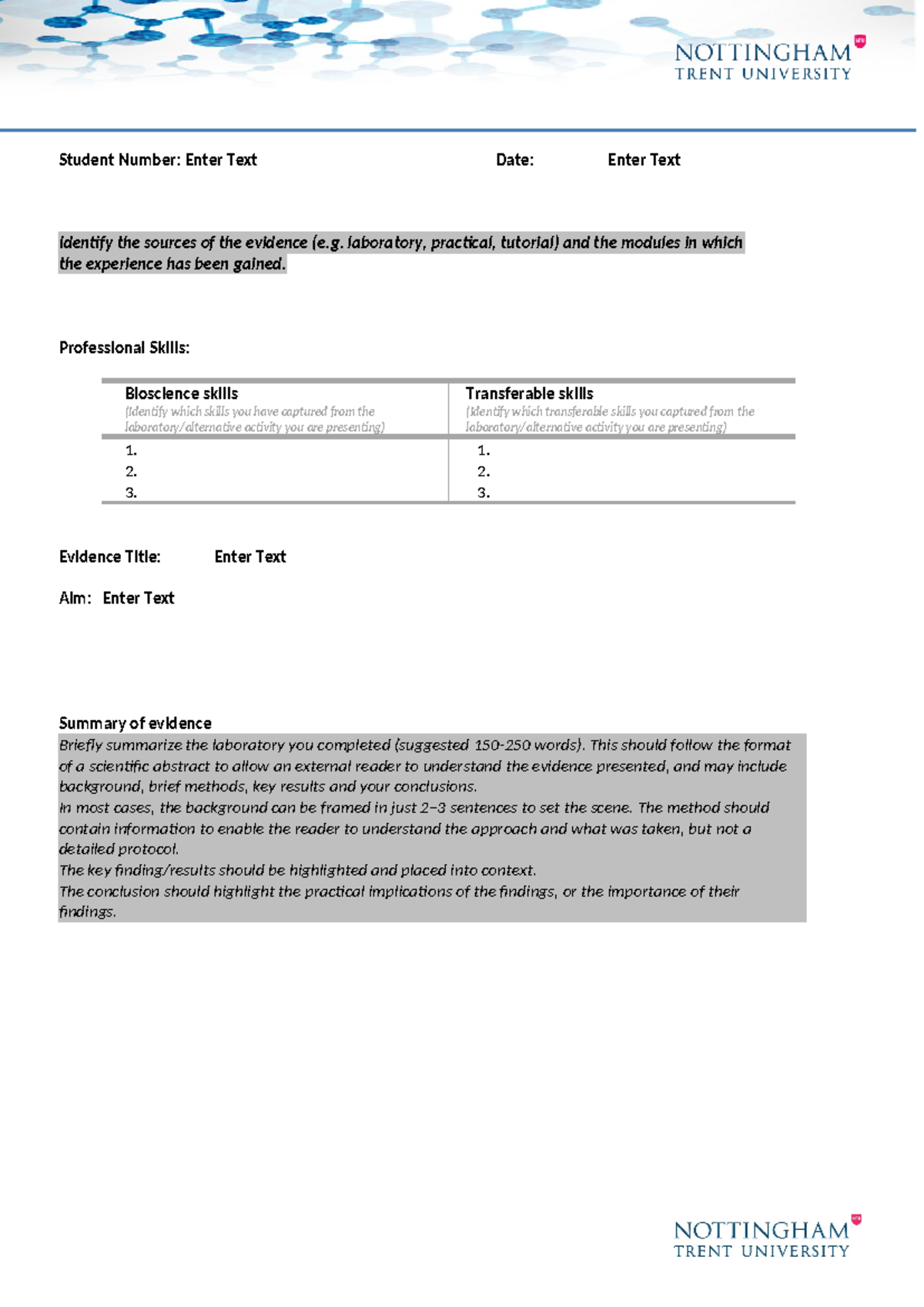 22-23 Skills Portfolio Template for Bioscience Evidence Collection ...