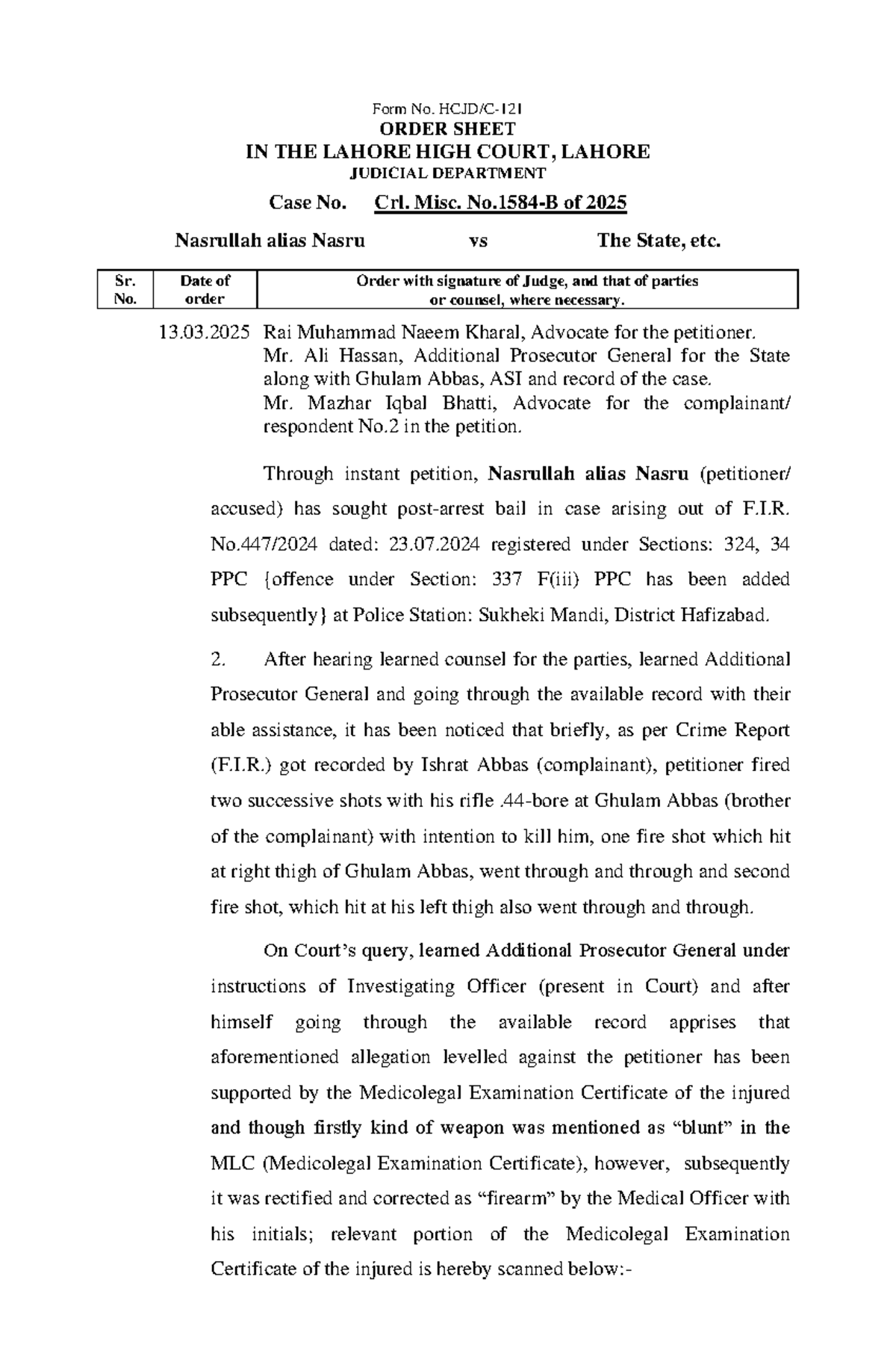 2025LHC822 - Order Sheet for Crl. Misc. Case: Nasrullah vs The State ...