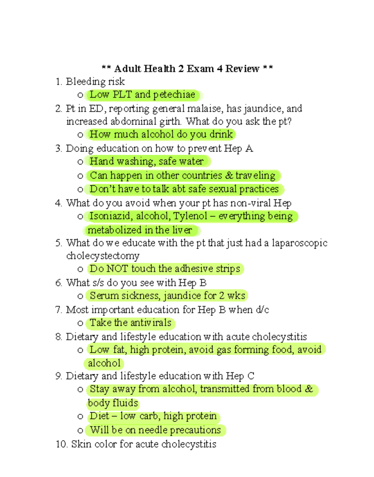 Adult Health 2 Exam 4 Comprehensive Review Notes - Studocu