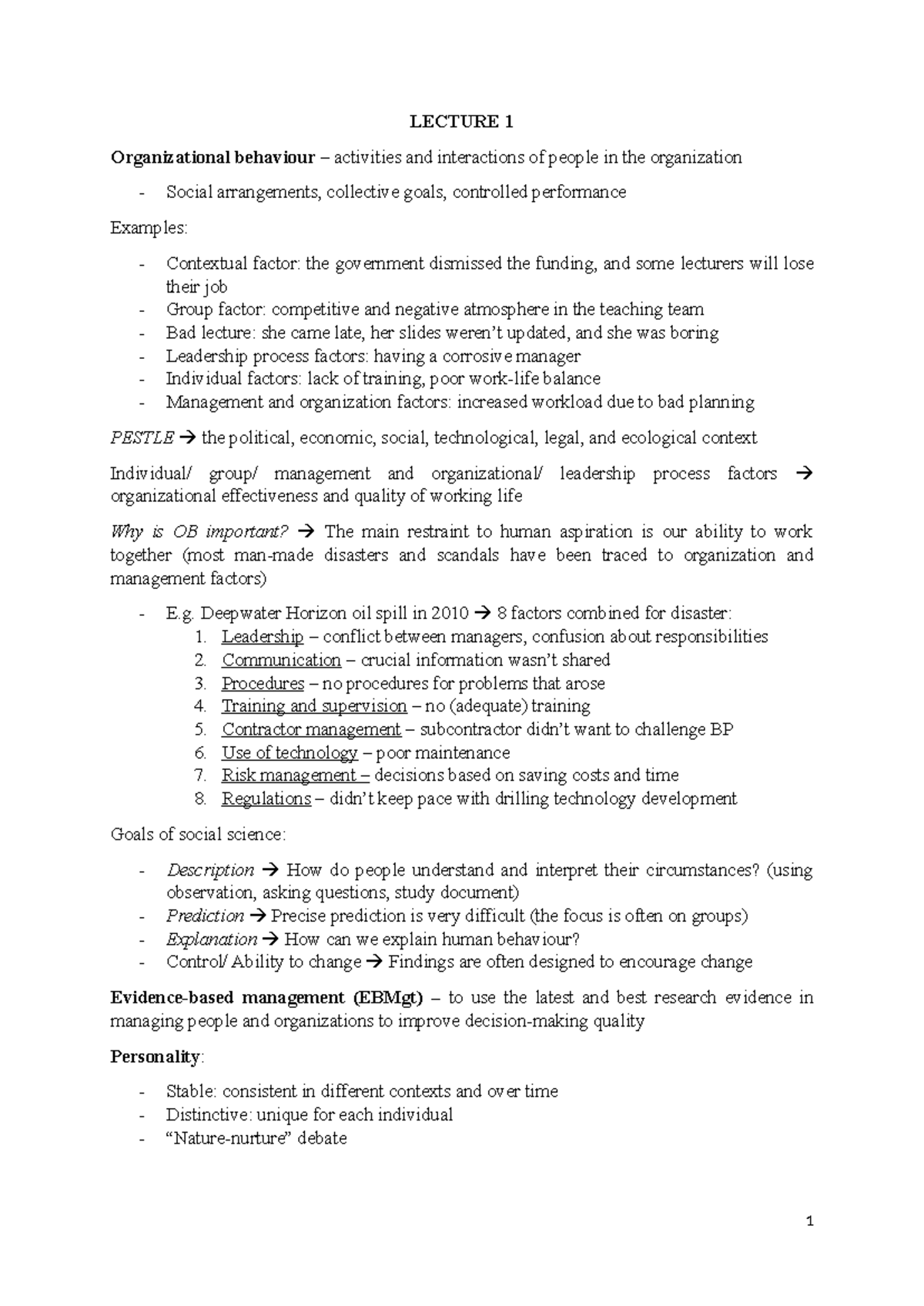 LECTURE 1-5: Key Concepts in Organizational Behaviour and Team Dynamics ...