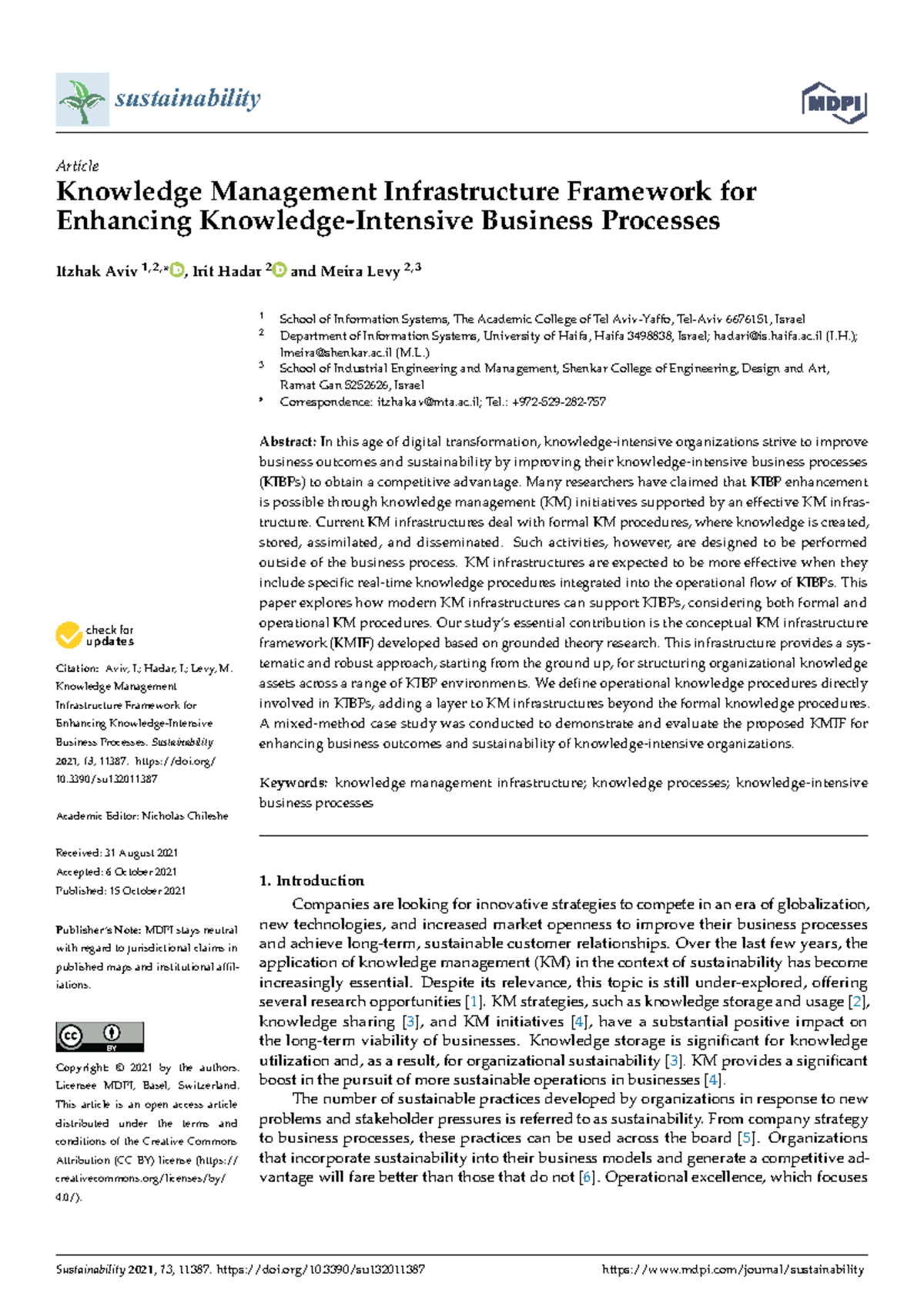 Knowledge Management Framework for Enhancing KIBPs in Sustainability 13 ...