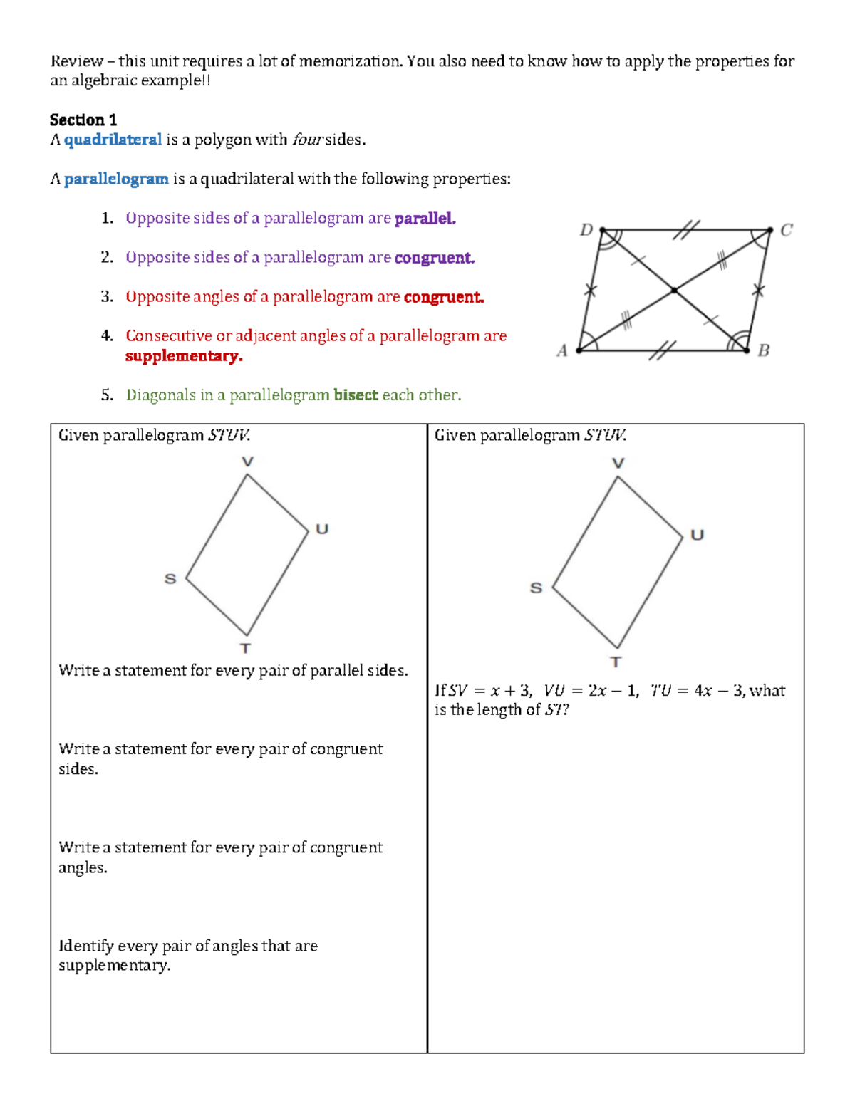 Unit 5 Review - Geometry: Properties of Quadrilaterals and Polygons ...