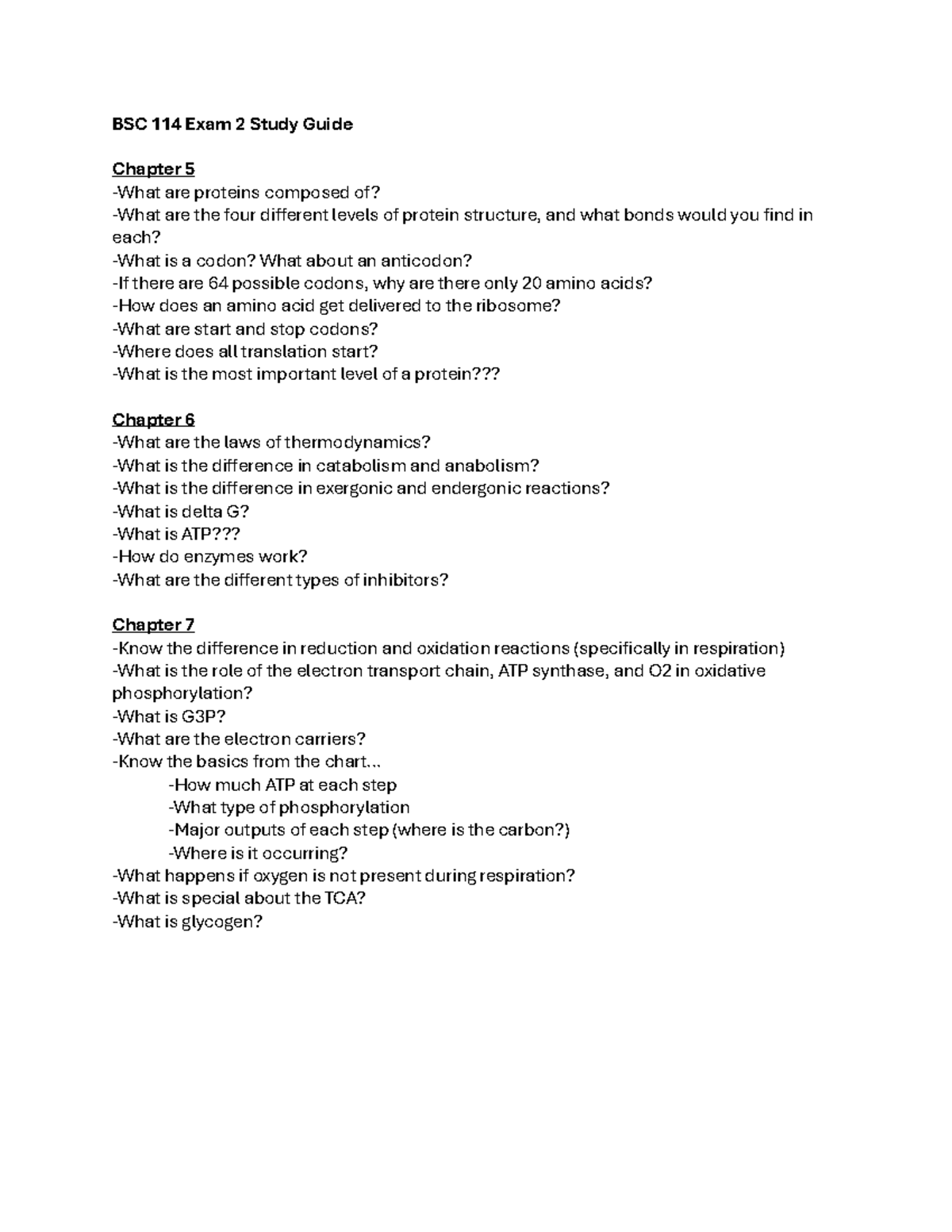 BSC 114 Exam 2 Study Guide: Key Concepts on Proteins & Metabolism - Studocu