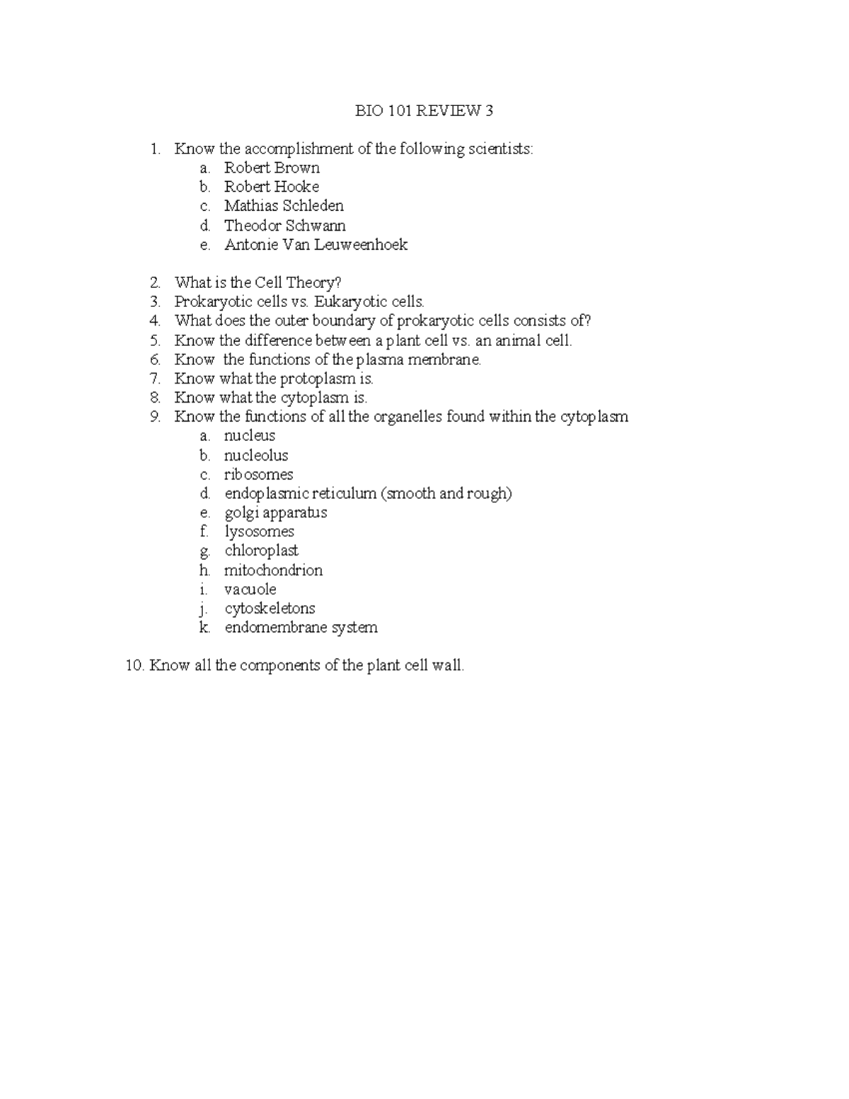 BIO 101 Exam 3 Review - Key Concepts and Cell Biology Notes - Studocu