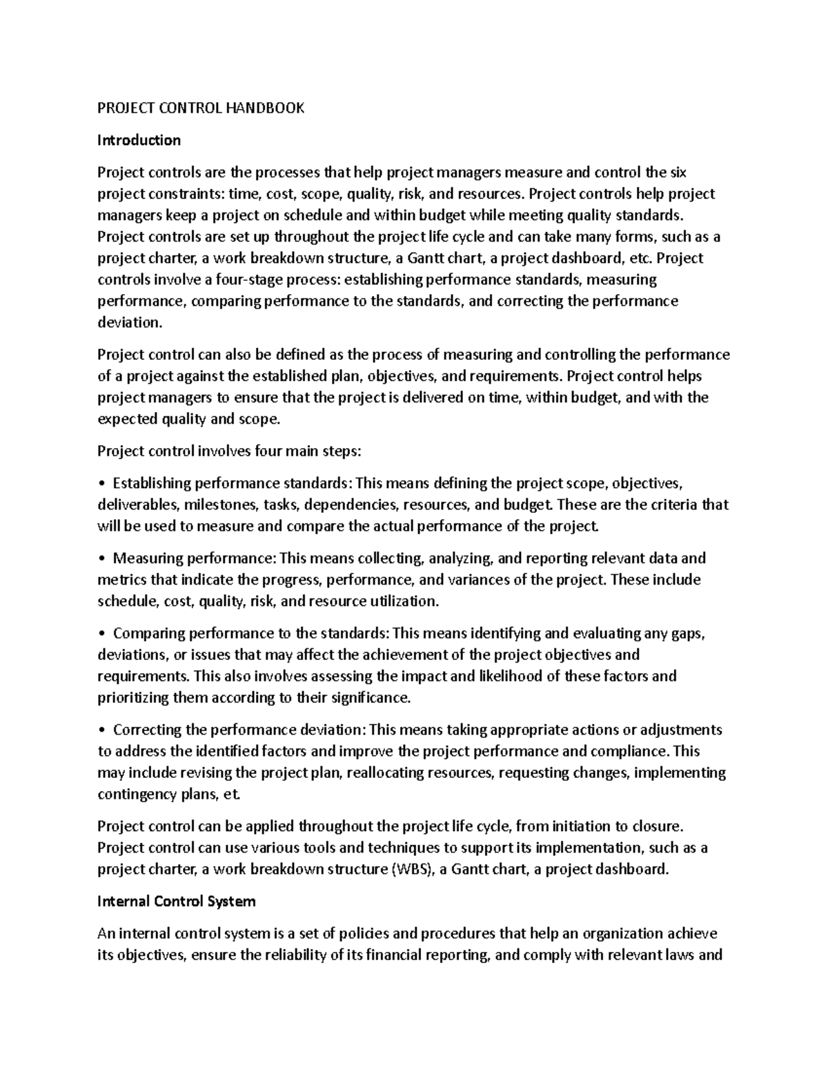 Project Control Handbook: Guidelines for Effective Project Management ...