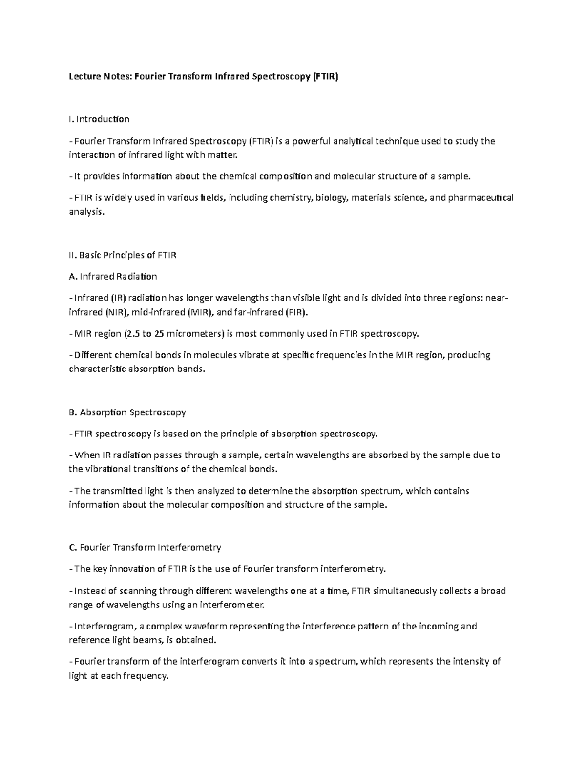Lecture Notes: FTIR Spectroscopy - Fundamentals and Applications - Studocu