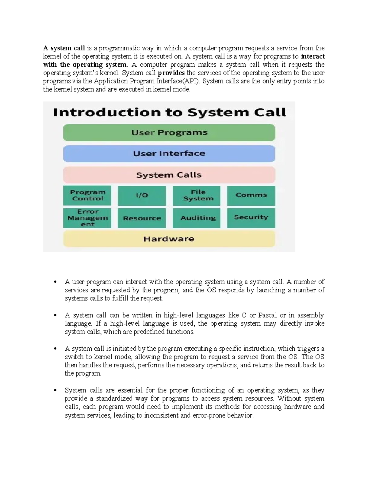 System Calls - Lecture Notes on OS Interaction and Services - Studocu