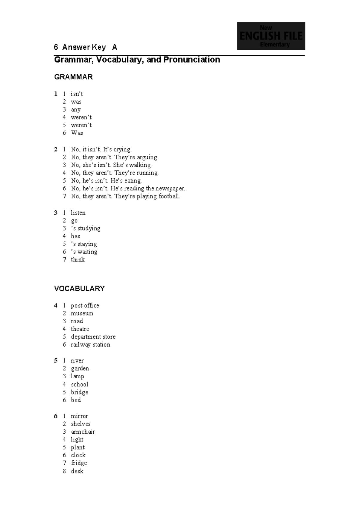 6 - New English File Elementary File Test Answer Key - Studocu