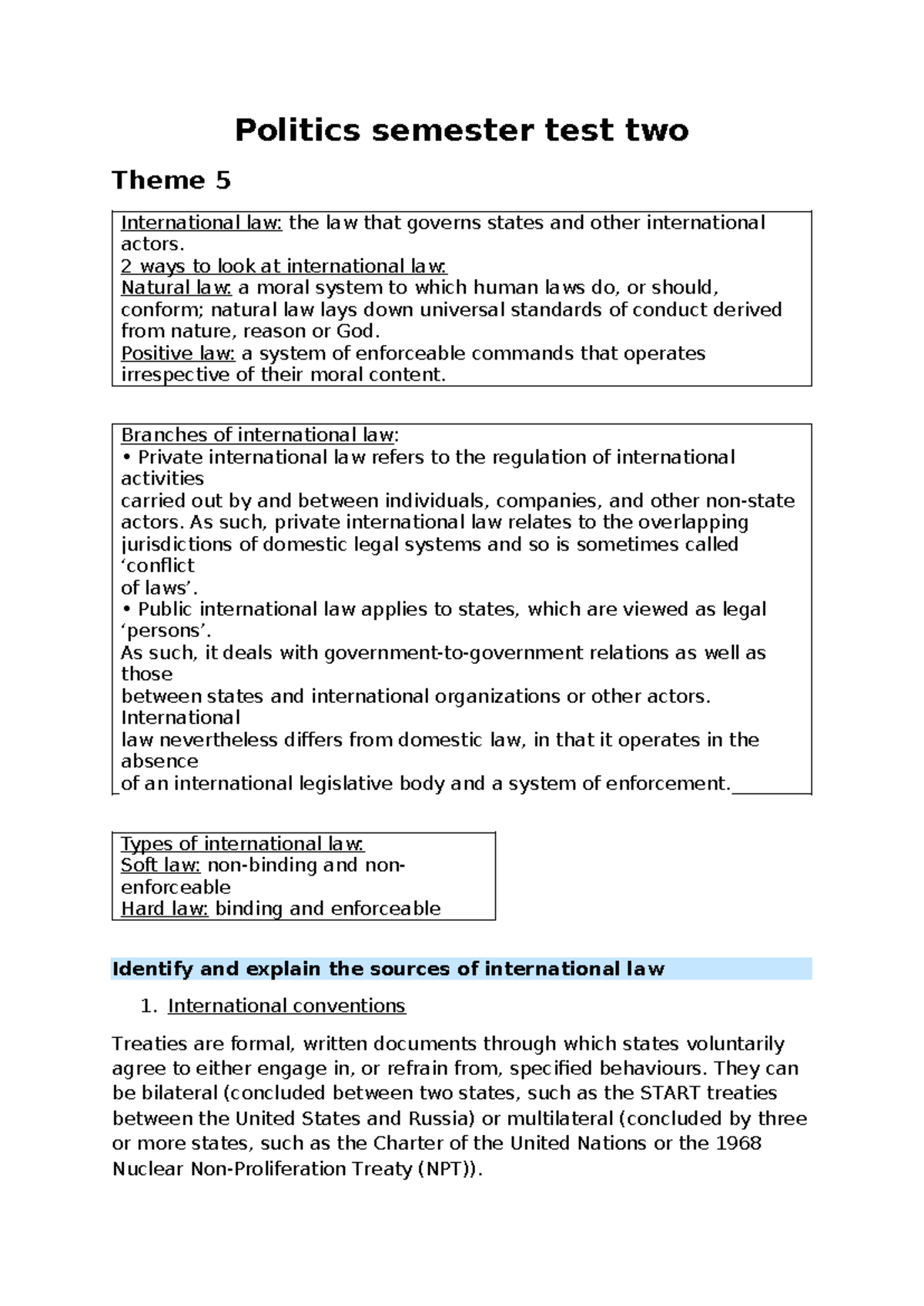 Politics Semester Test 2: International Law and Global Governance - Studocu
