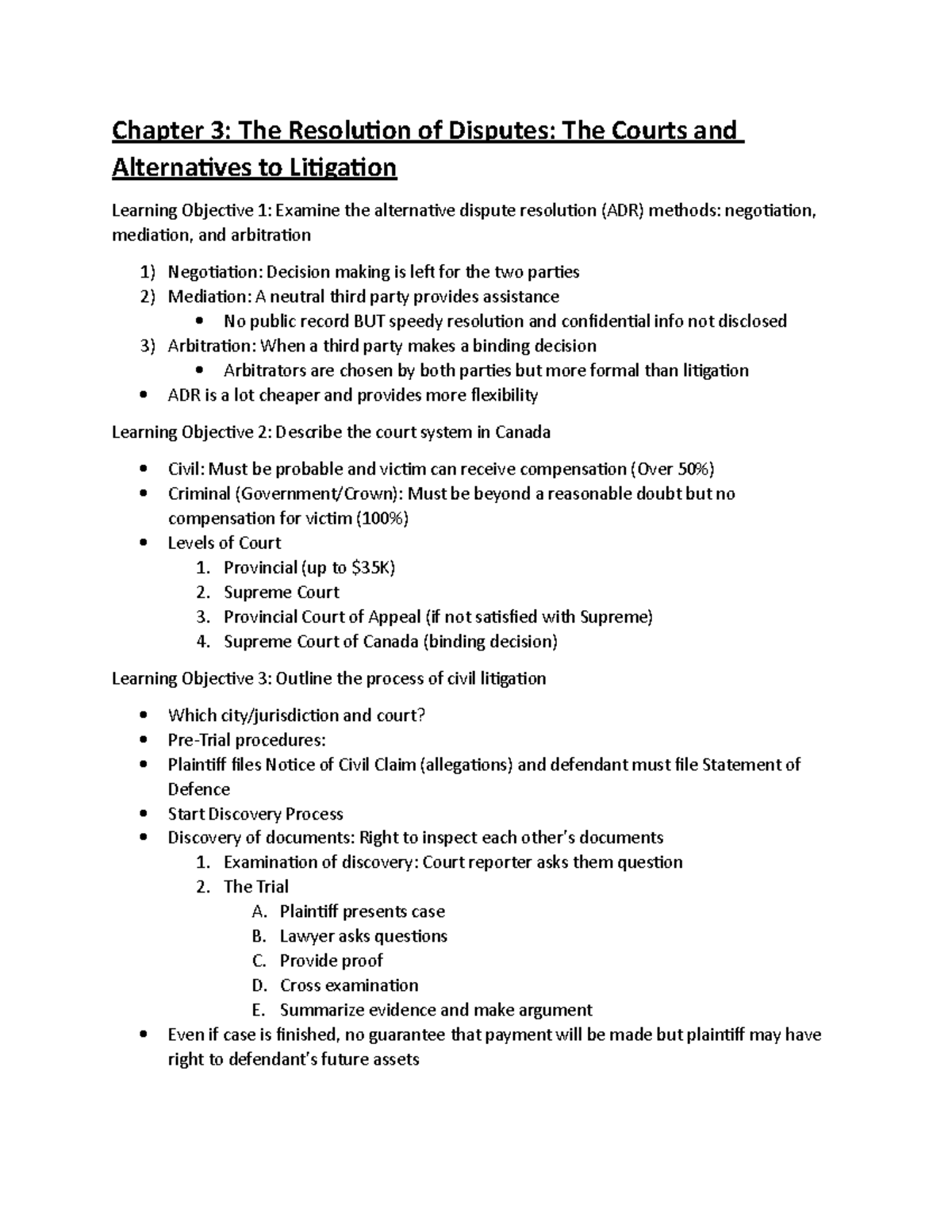 BLAW Chapter 3 Notes - Chapter 3: The Resolution of Disputes: The ...