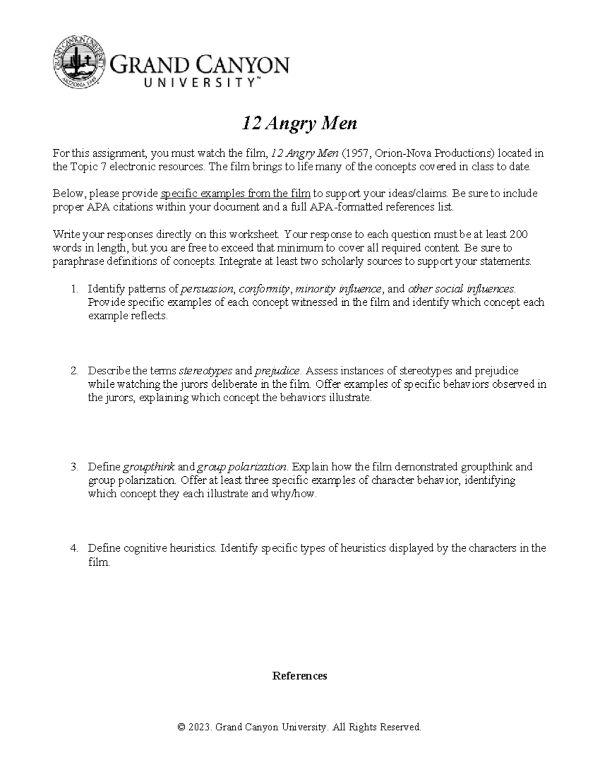 12Angry Men - NOTES - 12 Angry Men For this assignment, you must watch ...