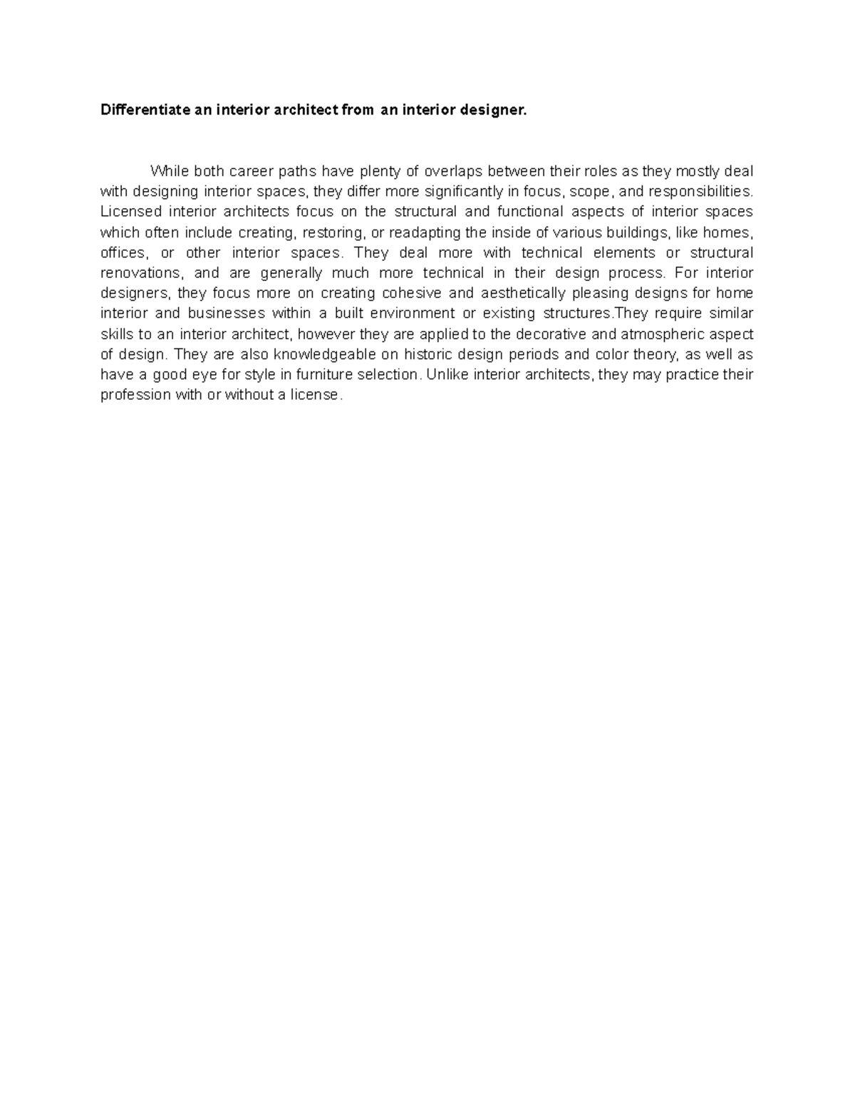 Differentiating Interior Architect vs. Interior Designer - Studocu