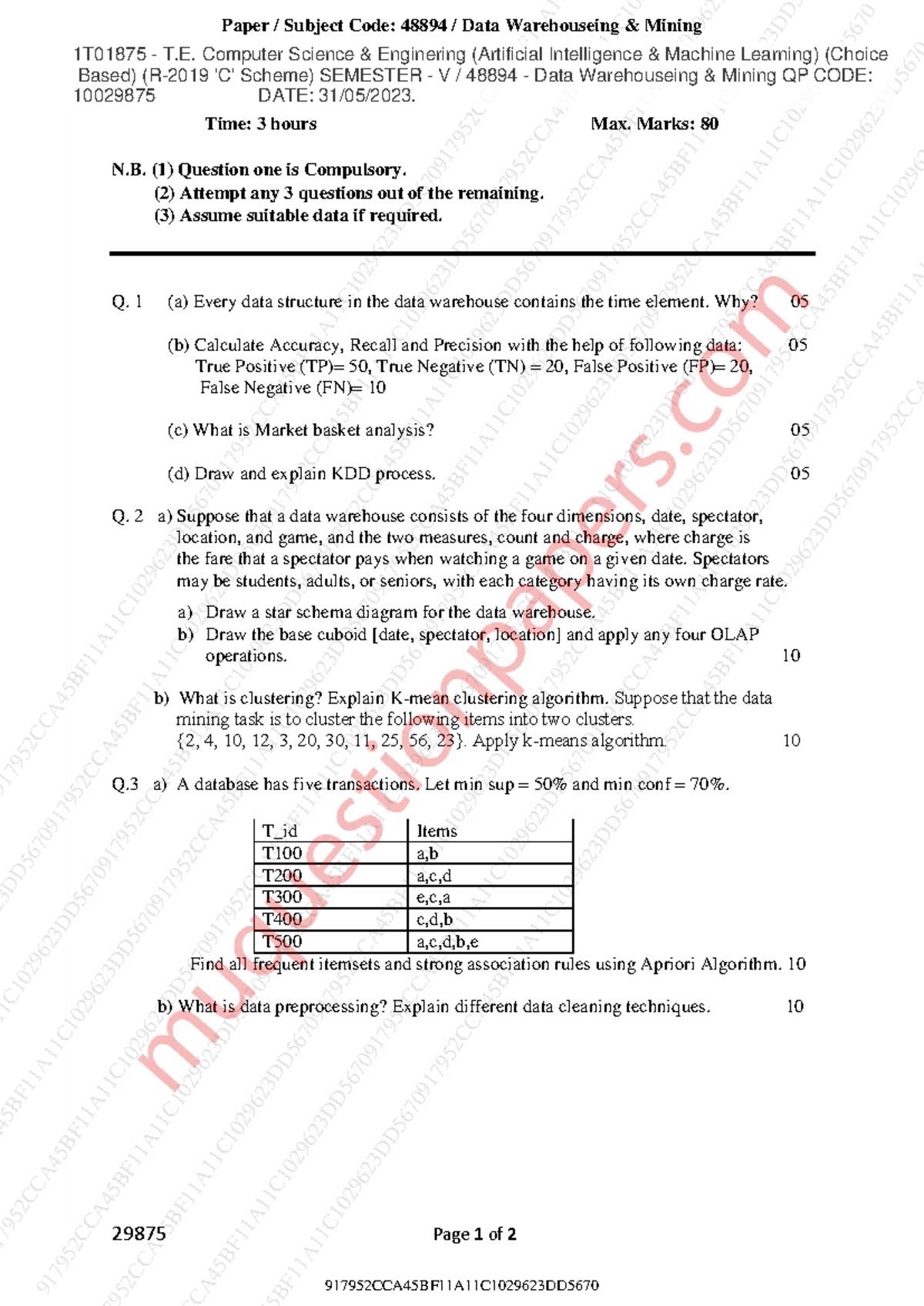 48894 Data Warehousing & Mining Final Exam Notes - Semester 5 - Studocu