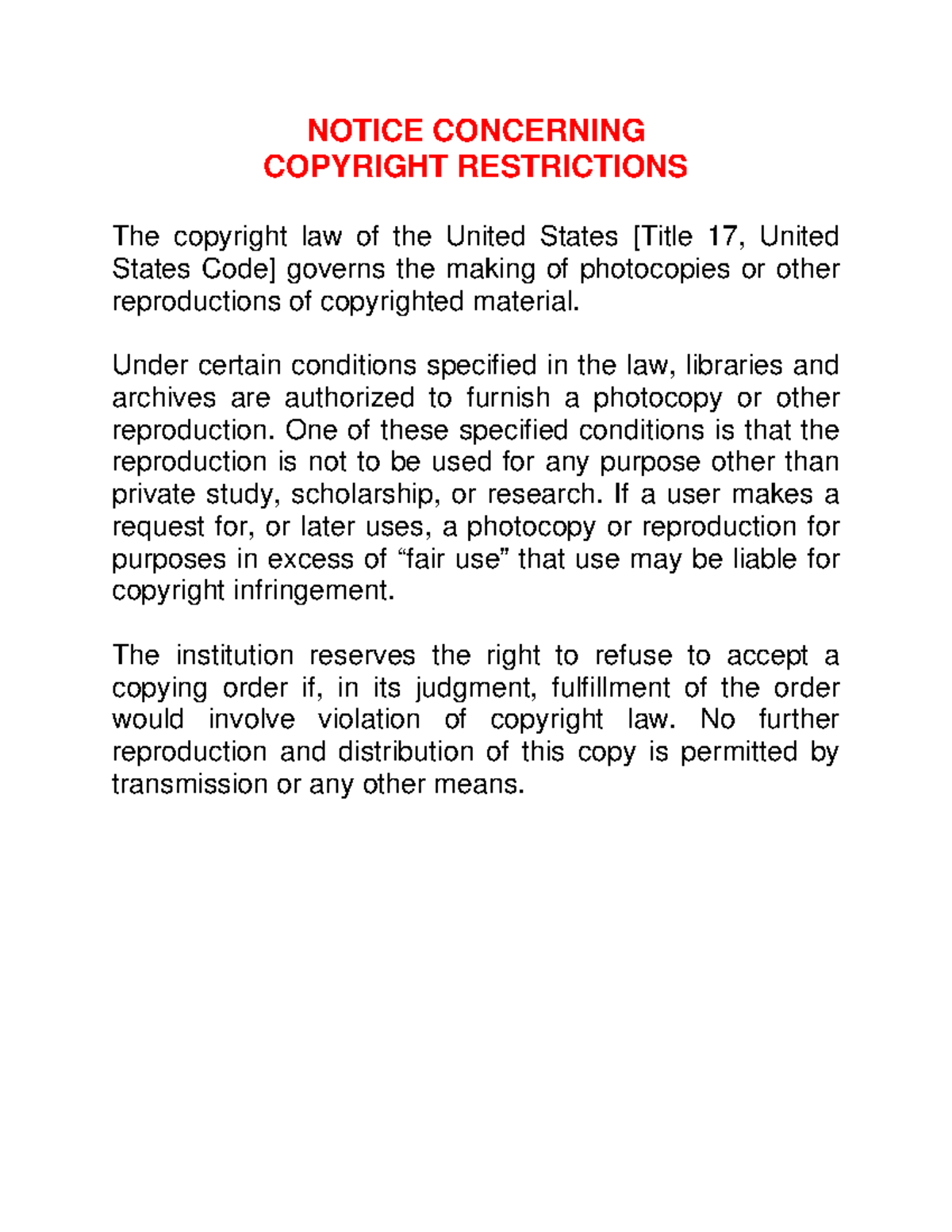 Document on Copyright Law Restrictions: Guidelines for Reproduction ...