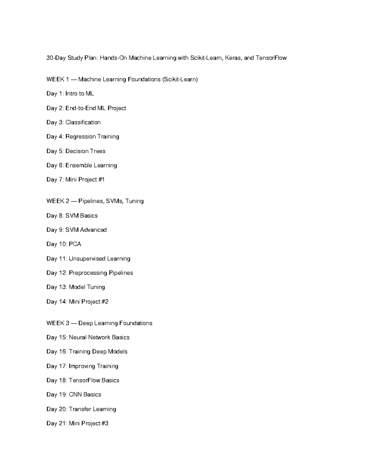 30-Day Study Plan: Machine Learning with Keras & TensorFlow - Studocu