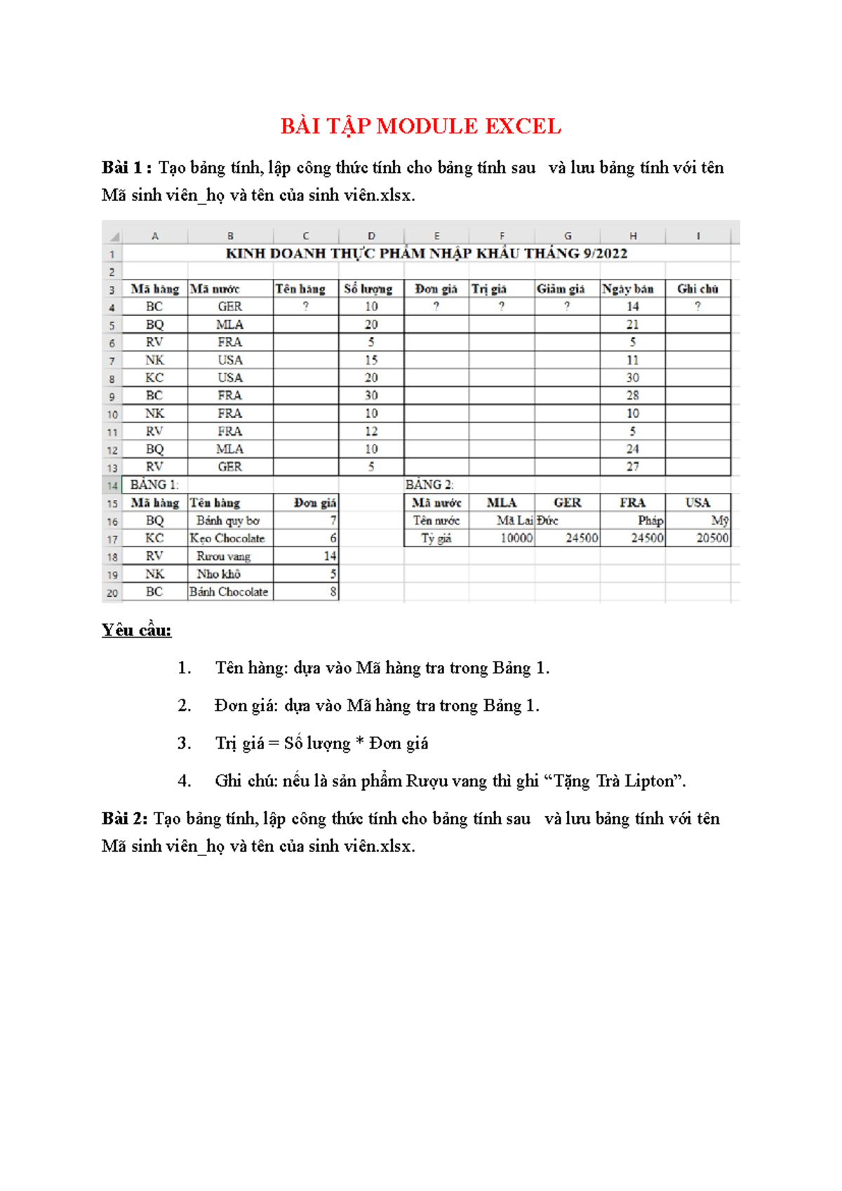 Bài Tập Module Excel - Cau 4 - 345 - Các Công Thức Tính Toán - Studocu