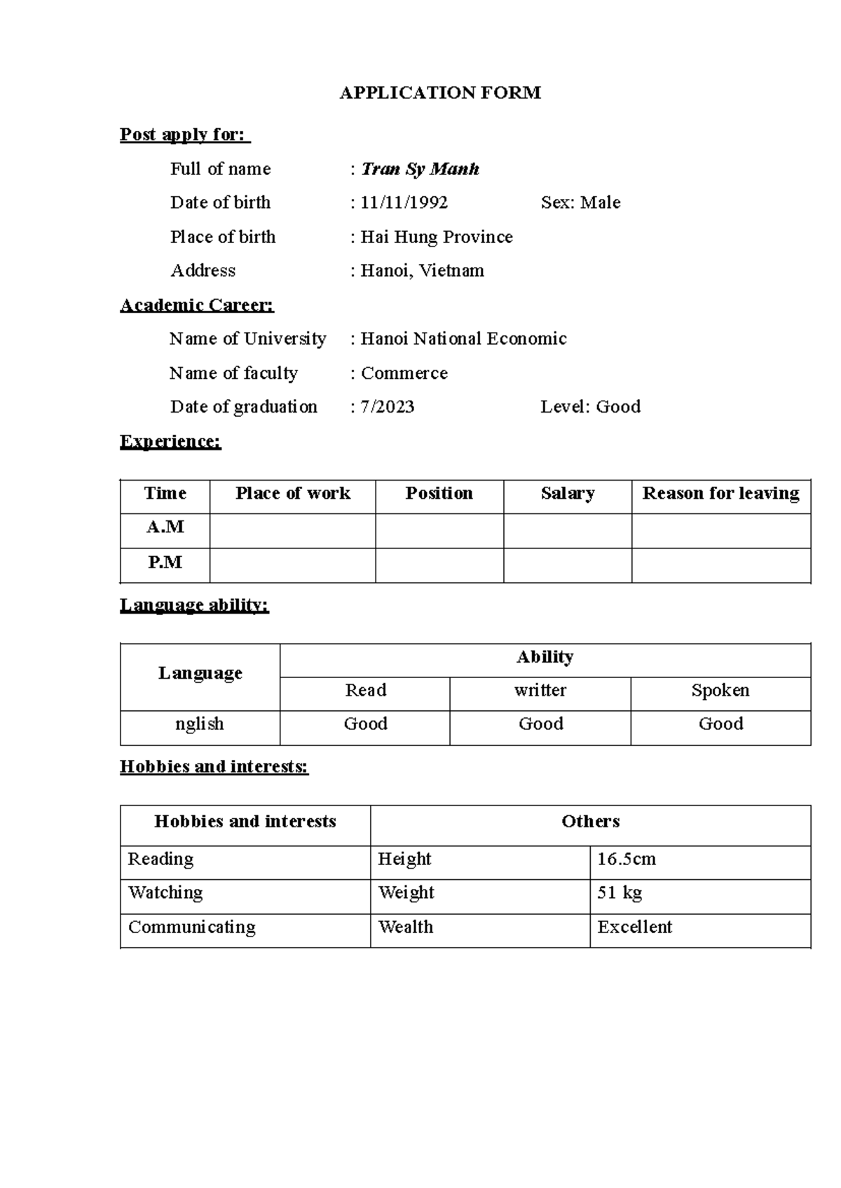 Application FORM - Here are some basic Word practice exercises from my ...