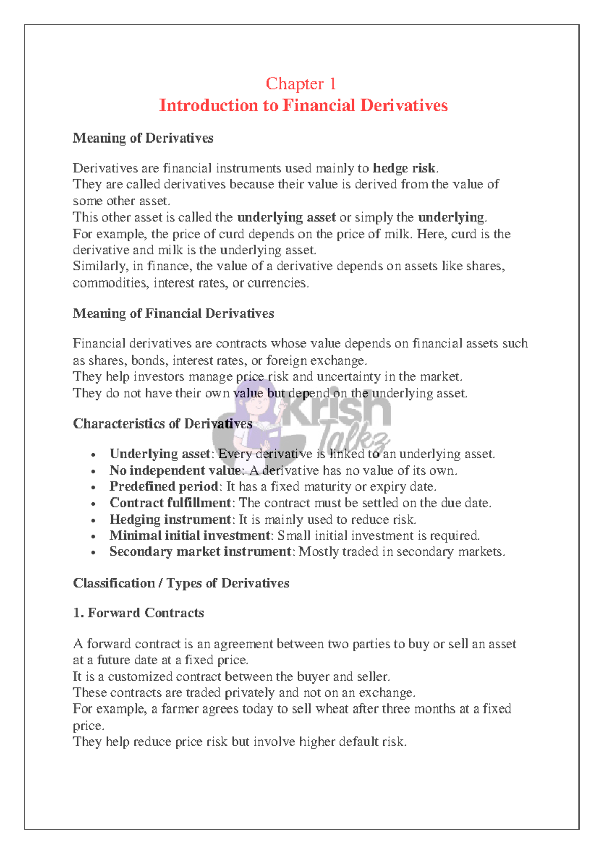 6th Sem BCom: Detailed Notes on Financial Derivatives Chapters - Studocu